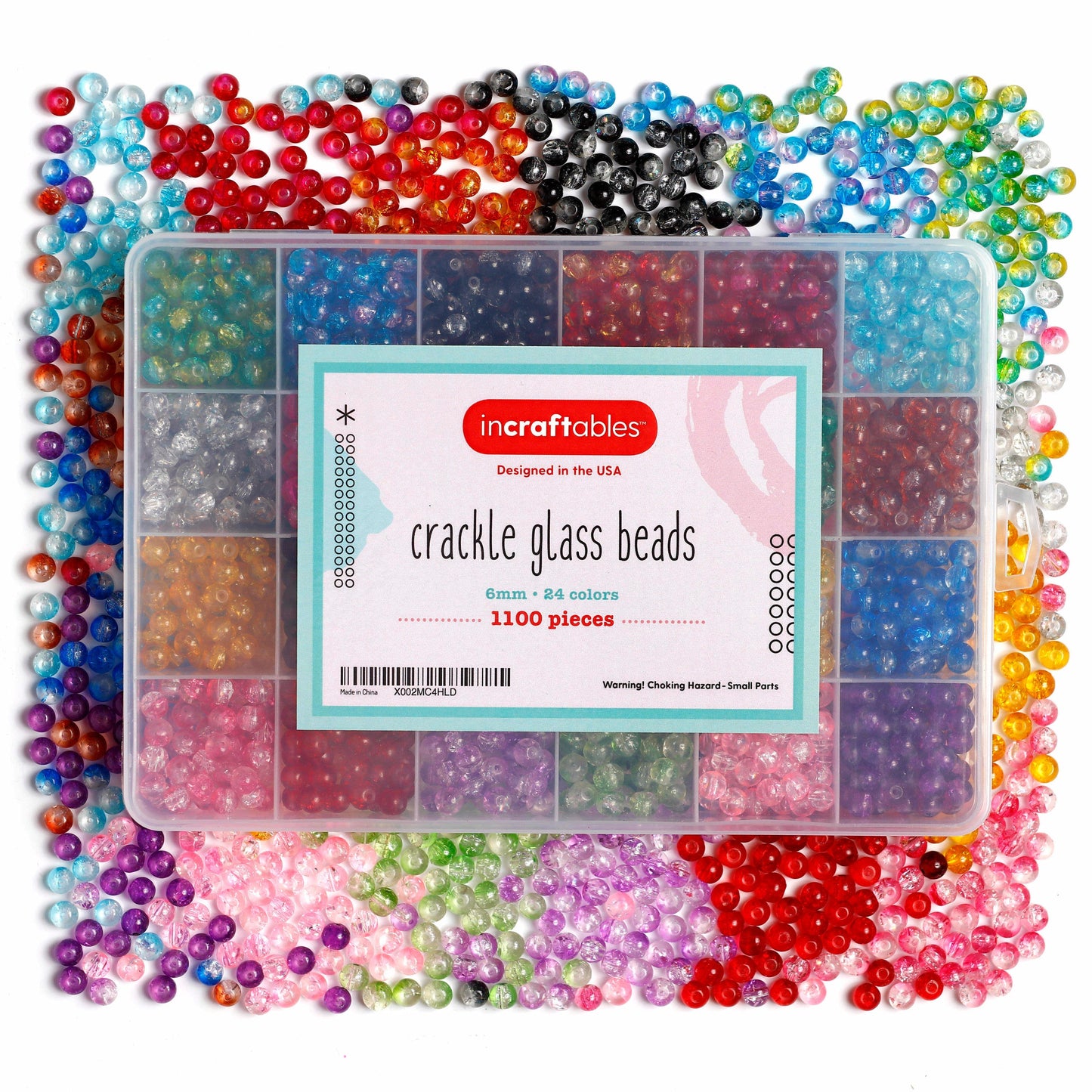 Image of Bulk Crackle Glass Beads Set and Accessories Overview  | Caption-Bulk Crackle Glass Beads Set and Accessories Overview