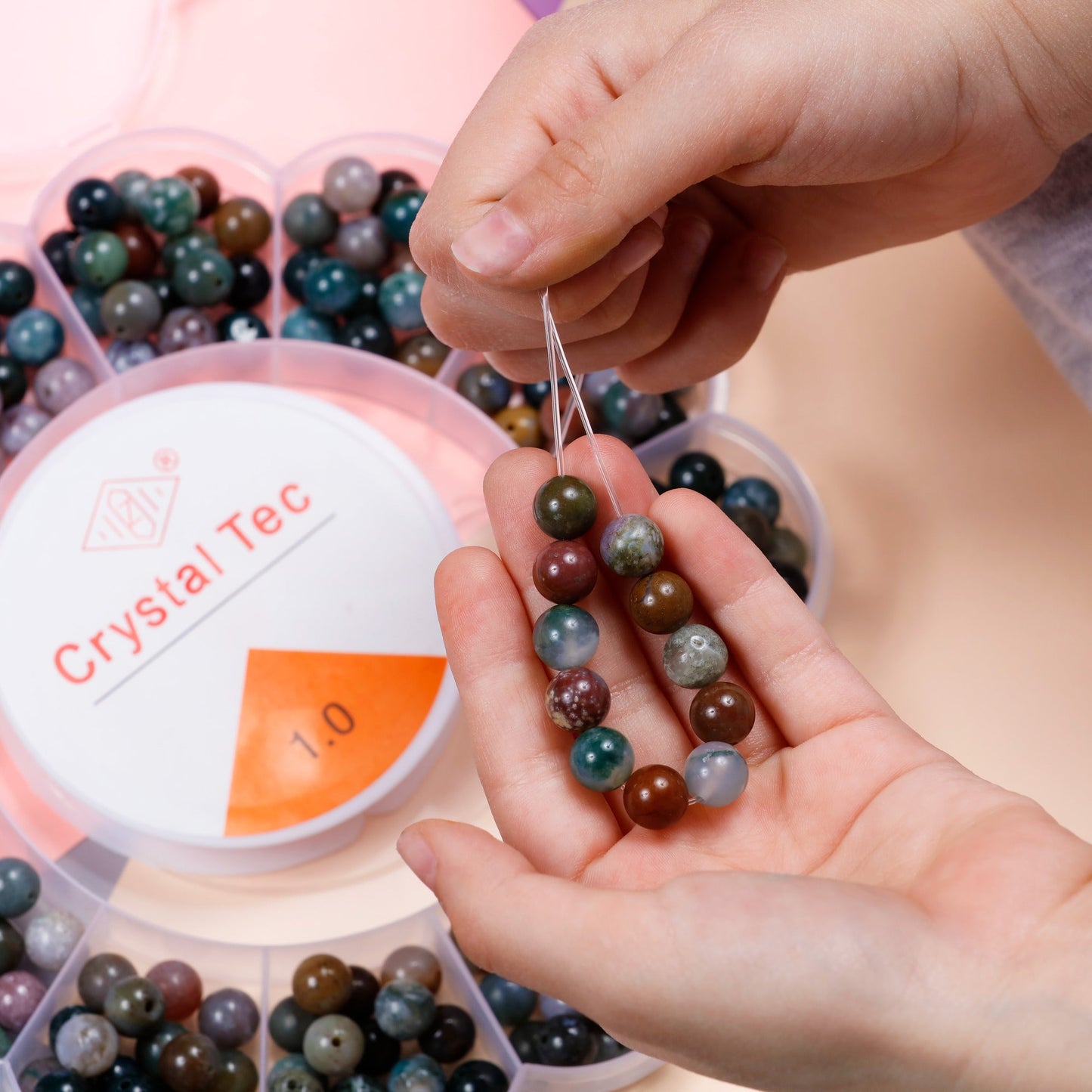 Image of Bulk Indian Agate Beads Close-up Display | Caption-Bulk Indian Agate Beads Close-up Display