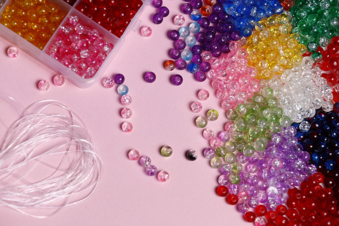 Image of Close-up of Multiple Beads from the Bulk Crackle Glass Beads Set  | Caption-Close-up of Multiple Beads from the Bulk Crackle Glass Beads Set