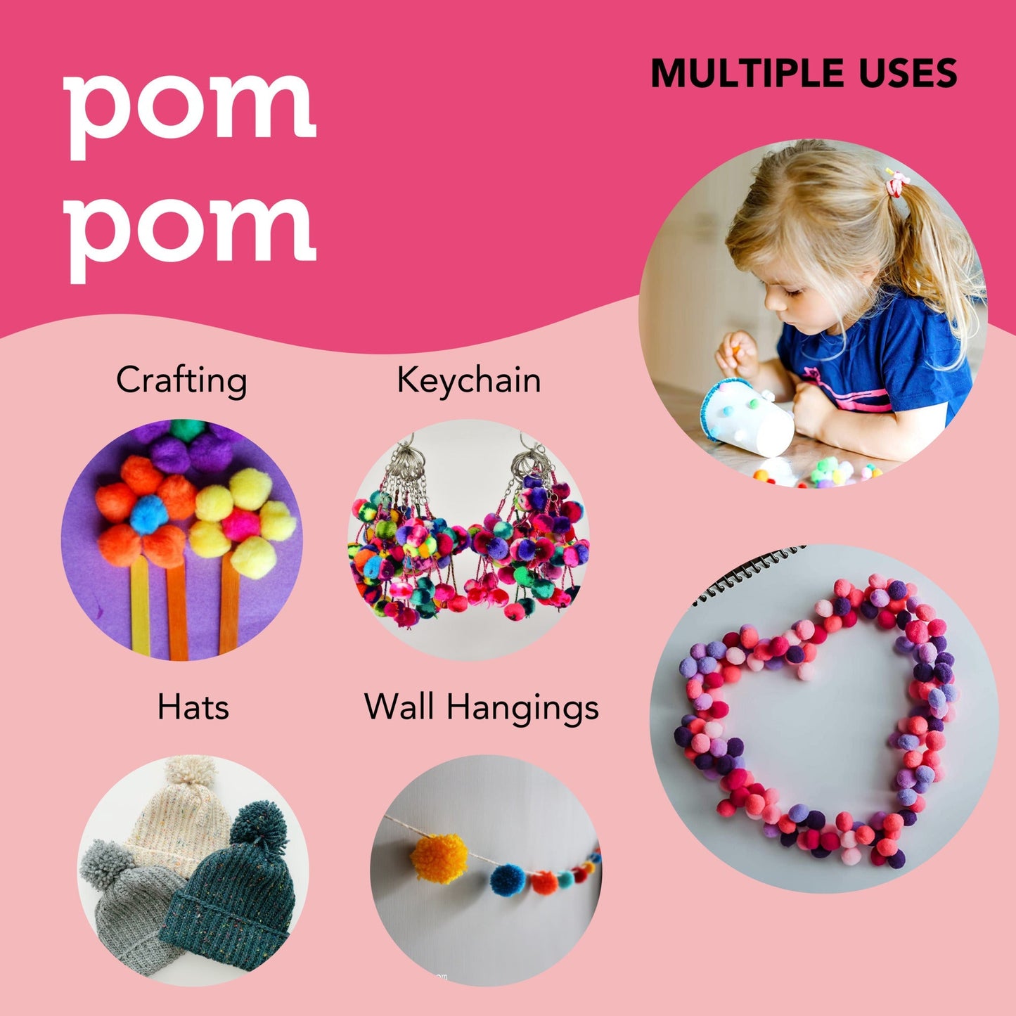 Image of Multiple Uses for Bulk Pom Poms 300pcs  | Caption-Multiple Uses for Bulk Pom Poms 300pcs