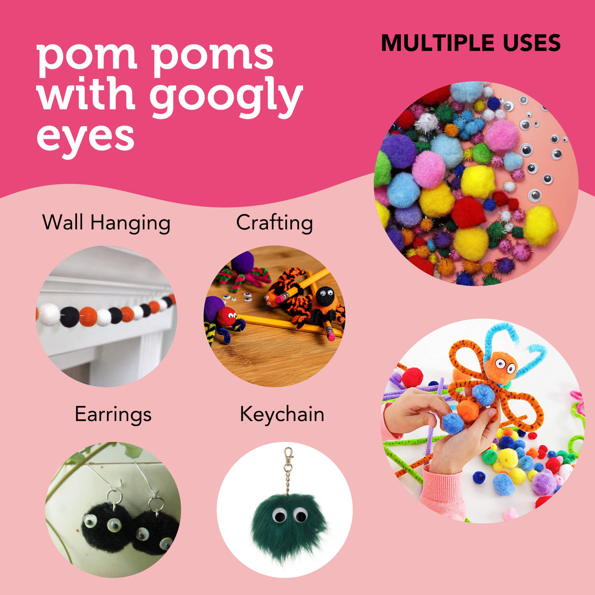 FUNZBO Arts and Crafts Supplies for Kids - Kids Crafts for Kids Ages 4-8  with Construction Paper, Pom Poms, Googly Eyes & Pony Beads, Crafts  Activties