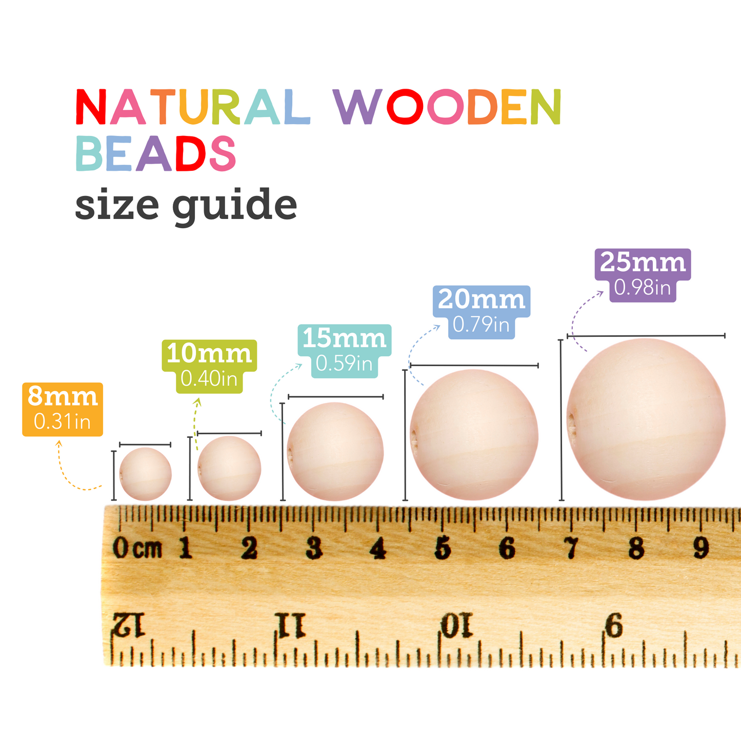 Image of Size Guide for Bulk Wooden Beads | Caption-Size Guide for Bulk Wooden Beads