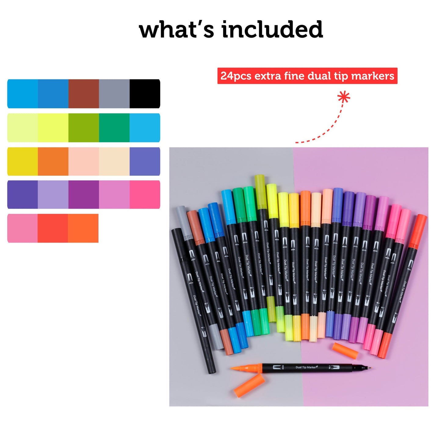 Image of What's Included in the Bulk Dual Tip Markers Set | Caption-What's Included in the Bulk Dual Tip Markers Set
