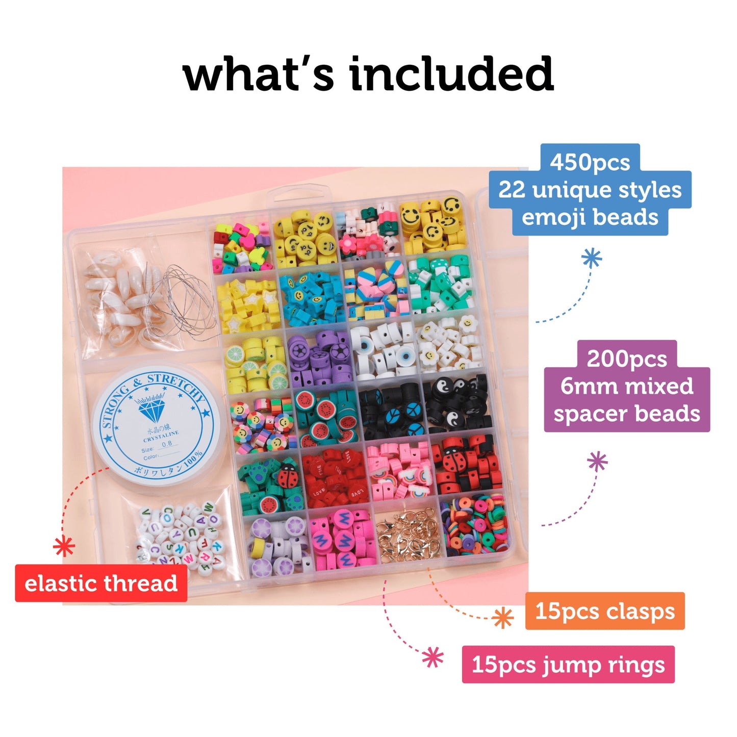 Image of What's Included in the Bulk Emoji Beads Set | Caption-What's Included in the Bulk Emoji Beads Set