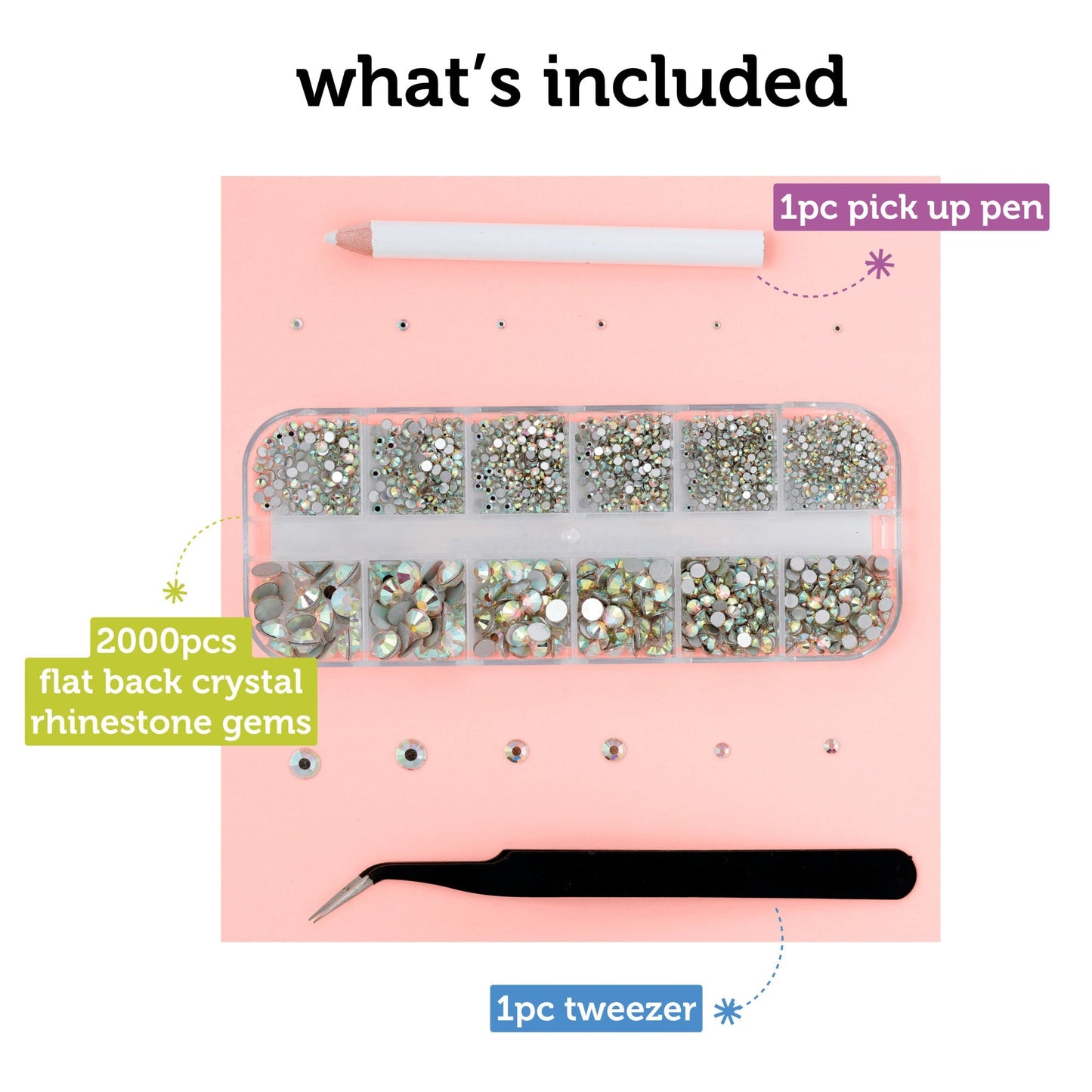 Image of What's Included in the Bulk Flat Back Gems 2000pcs Set | Caption-What's Included in the Bulk Flat Back Gems 2000pcs Set