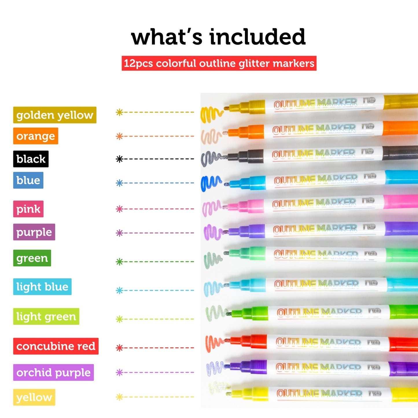 Image of What's Included in the Bulk Glitter Markers Set | Caption-What's Included in the Bulk Glitter Markers Set
