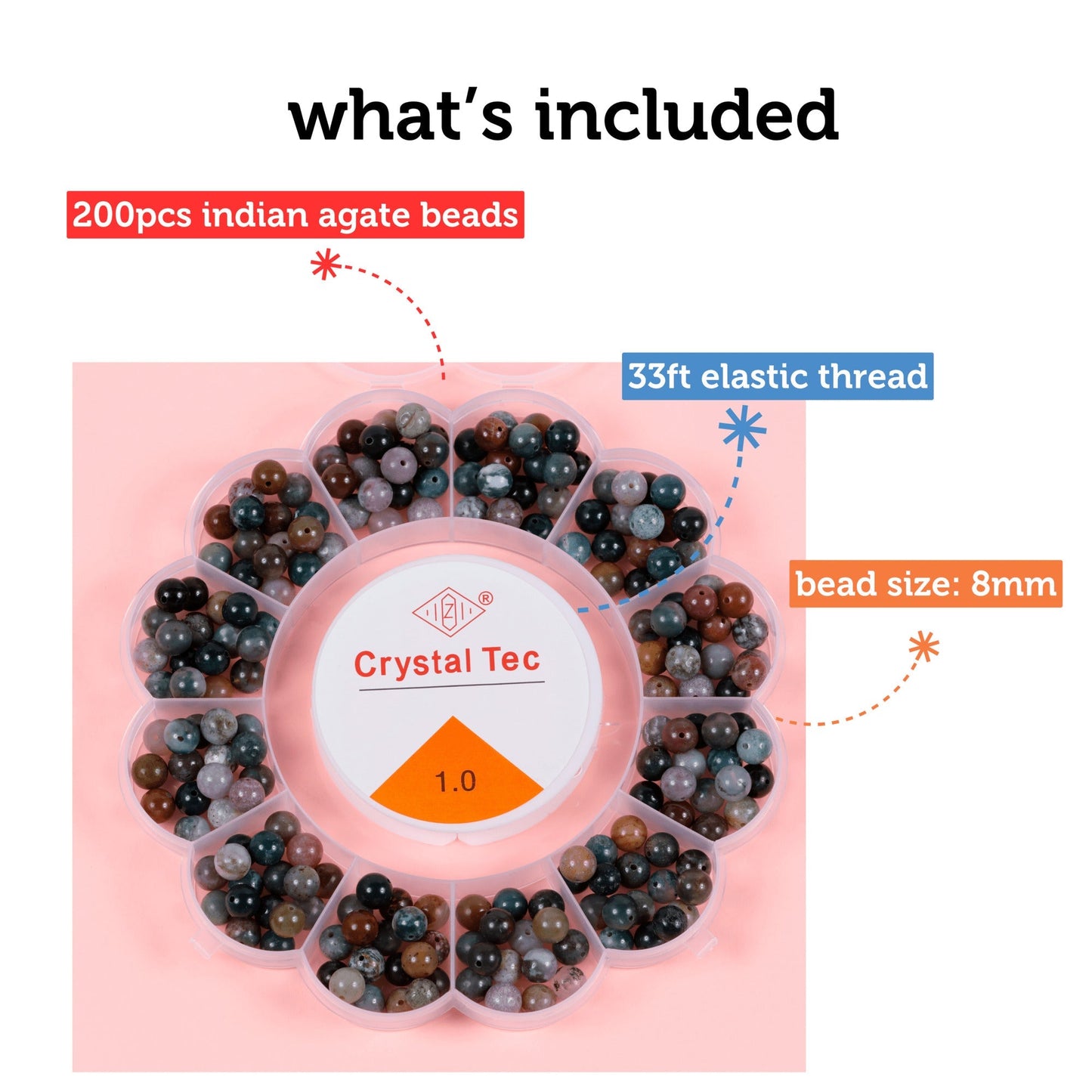 Image of What's Included in the Bulk Indian Agate Beads Set | Caption-What's Included in the Bulk Indian Agate Beads Set