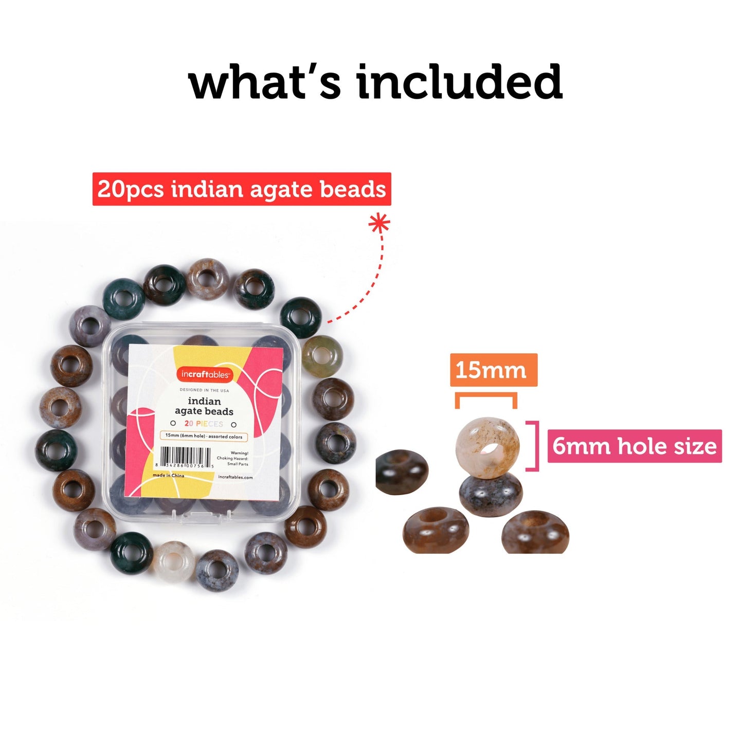 Image of What's Included in the Bulk Indian Agate Beads Set | Caption-What's Included in the Bulk Indian Agate Beads Set