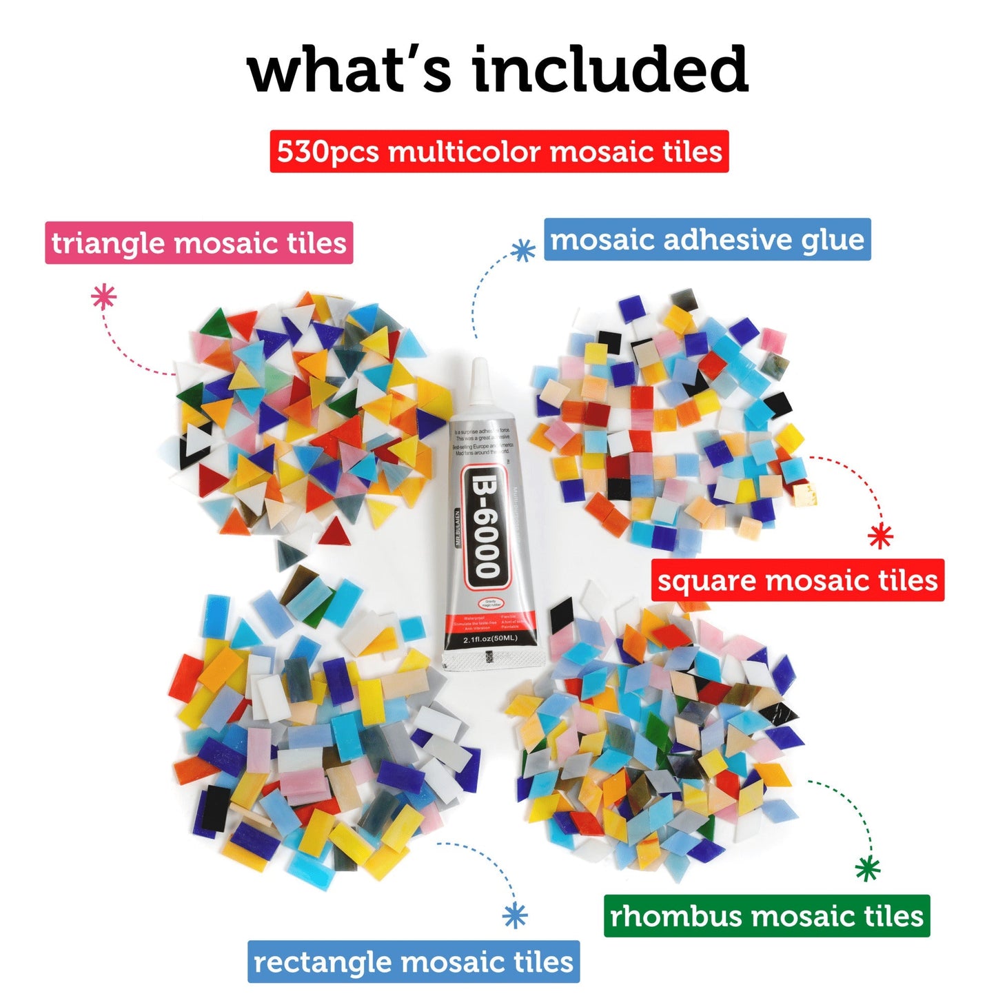 Image of What's Included in the Bulk Mosaic Tiles Set | Caption-What's Included in the Bulk Mosaic Tiles Set