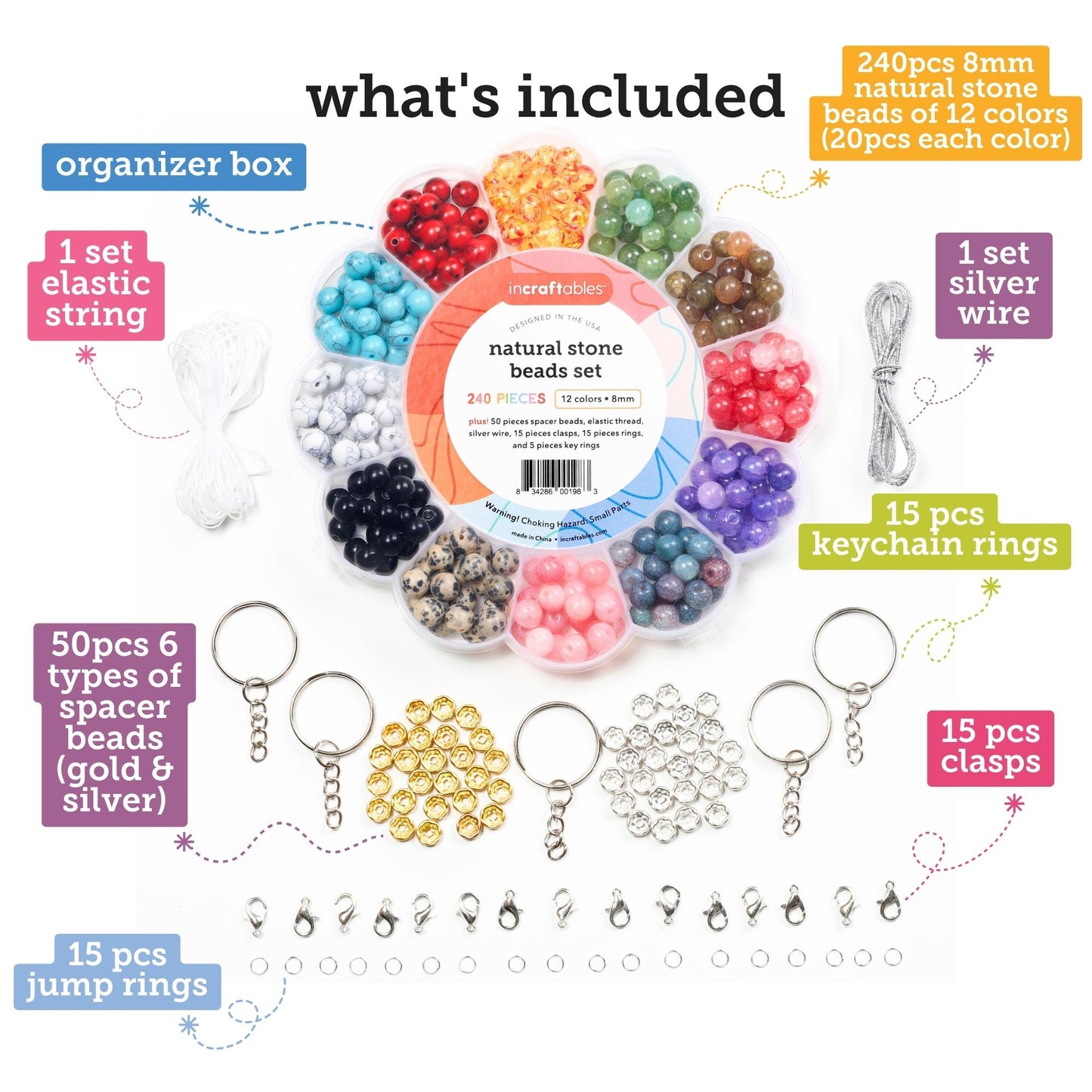 Image of What's Included in the Bulk Natural Stone Beads Set | Caption-What's Included in the Bulk Natural Stone Beads Set
