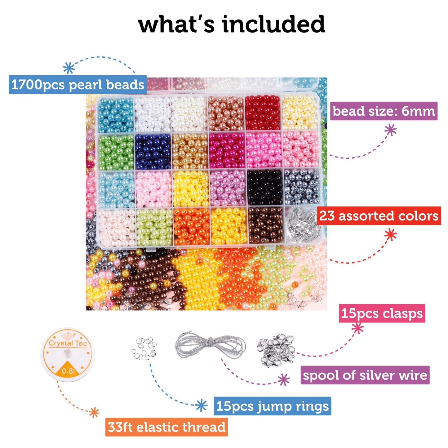 Image of What's Included in the Bulk Pearl Beads Set | Caption-What's Included in the Bulk Pearl Beads Set