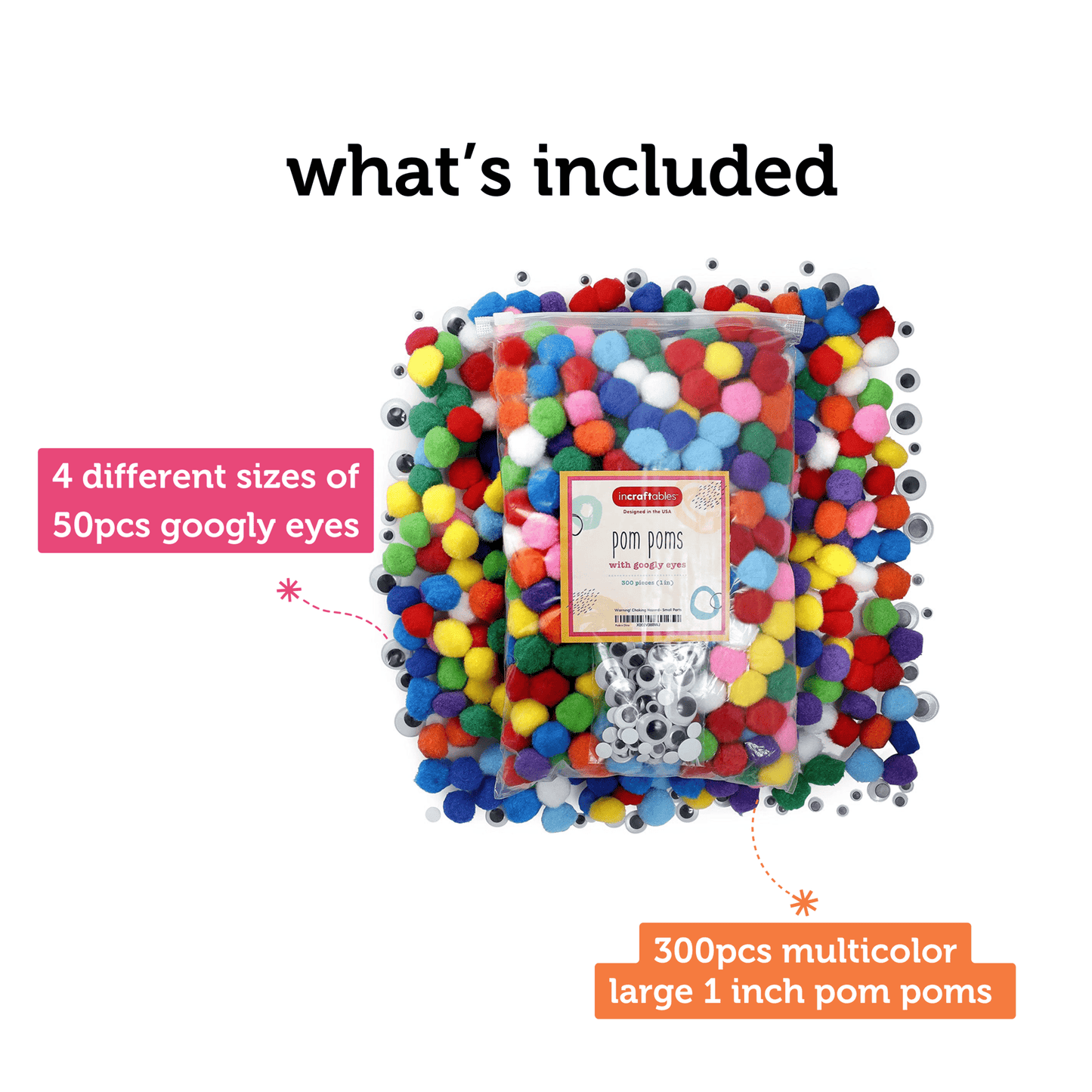 Image of What's Included in the Bulk Pom Poms 300pcs Set  | Caption-What's Included in the Bulk Pom Poms 300pcs Set