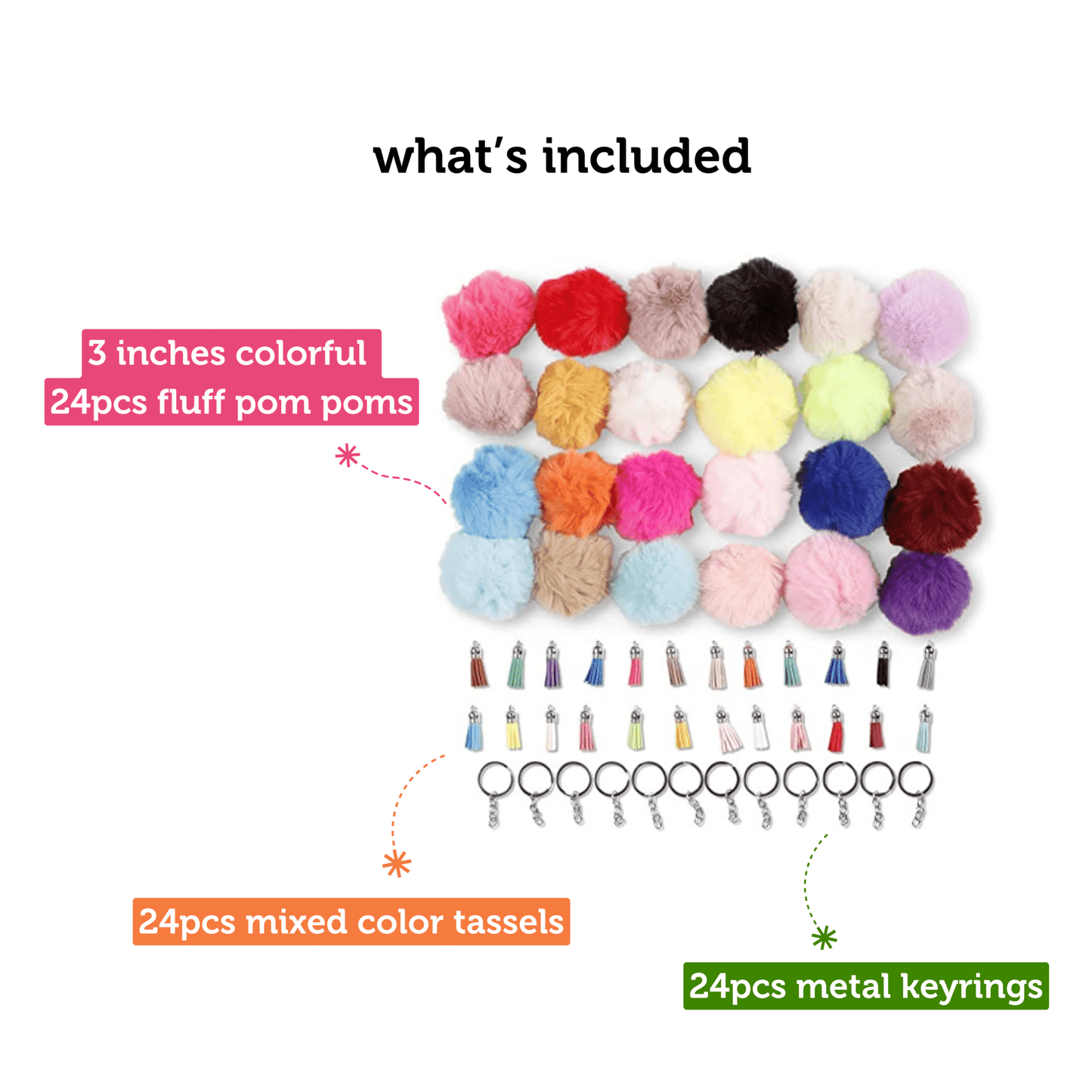 Image of What's Included in the Bulk Pom Poms Keychains Set | Caption-What's Included in the Bulk Pom Poms Keychains Set