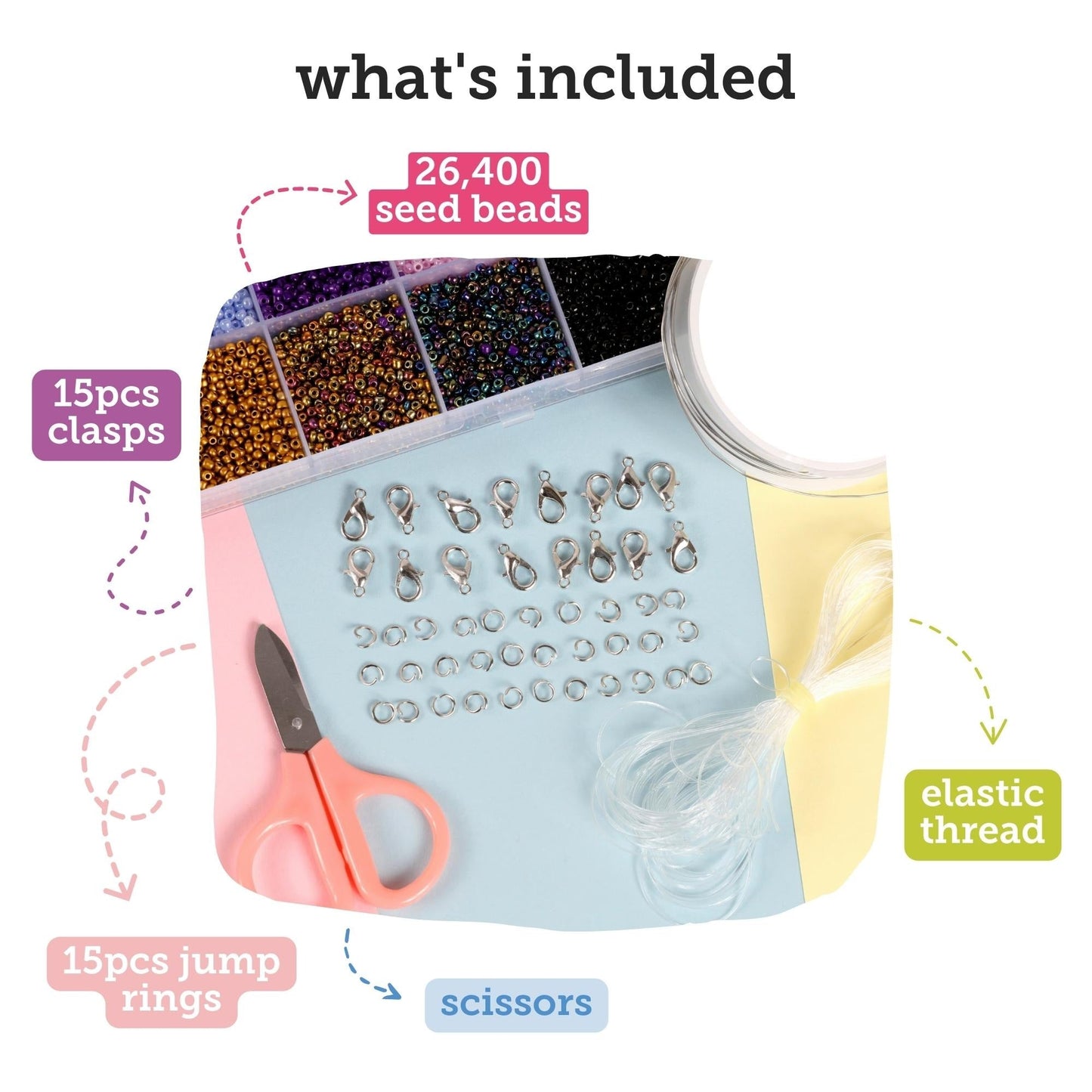 Image of What's Included in the Bulk Seed Beads Set | Caption-What's Included in the Bulk Seed Beads Set