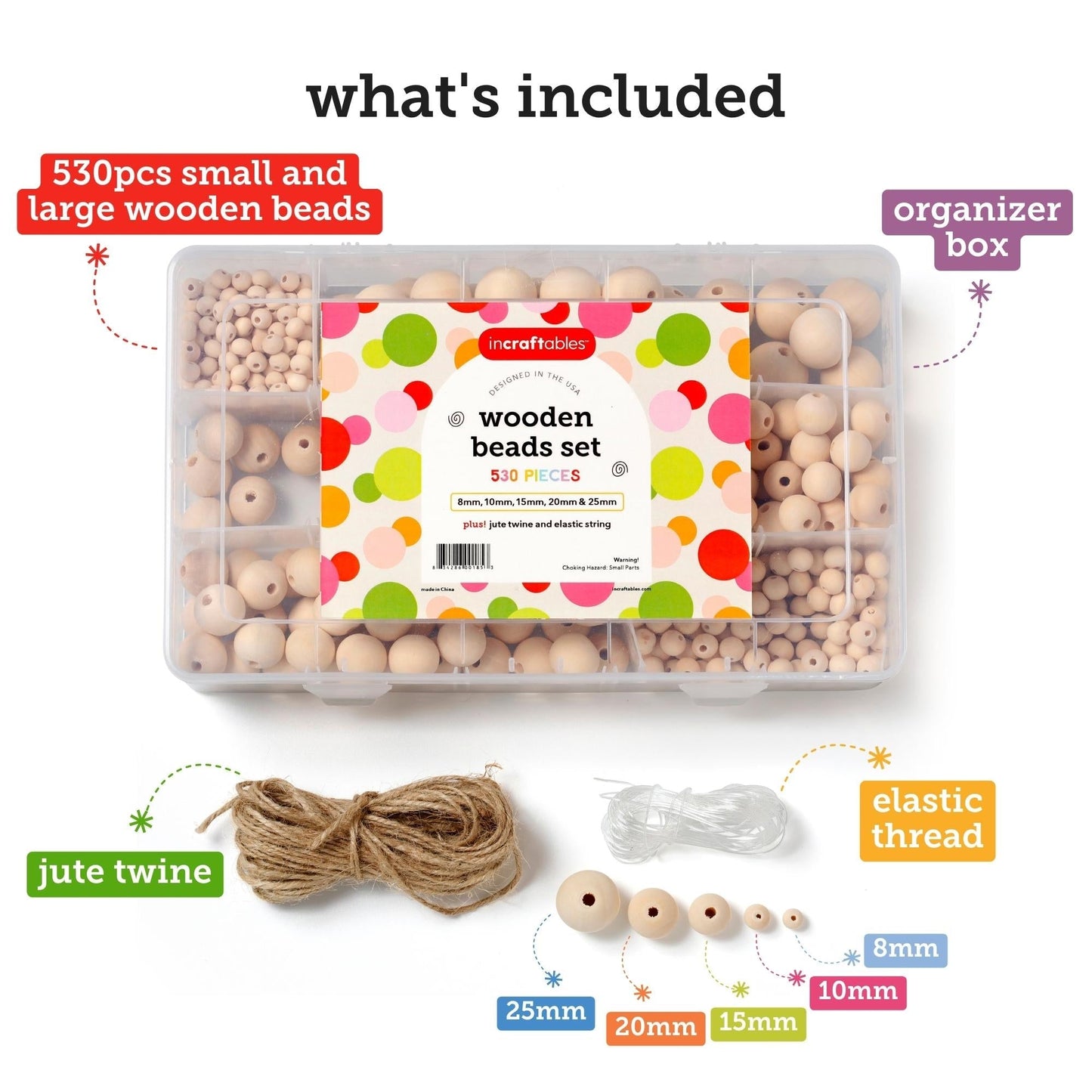 Image of What's Included in the Bulk Wooden Beads Set | Caption-What's Included in the Bulk Wooden Beads Set