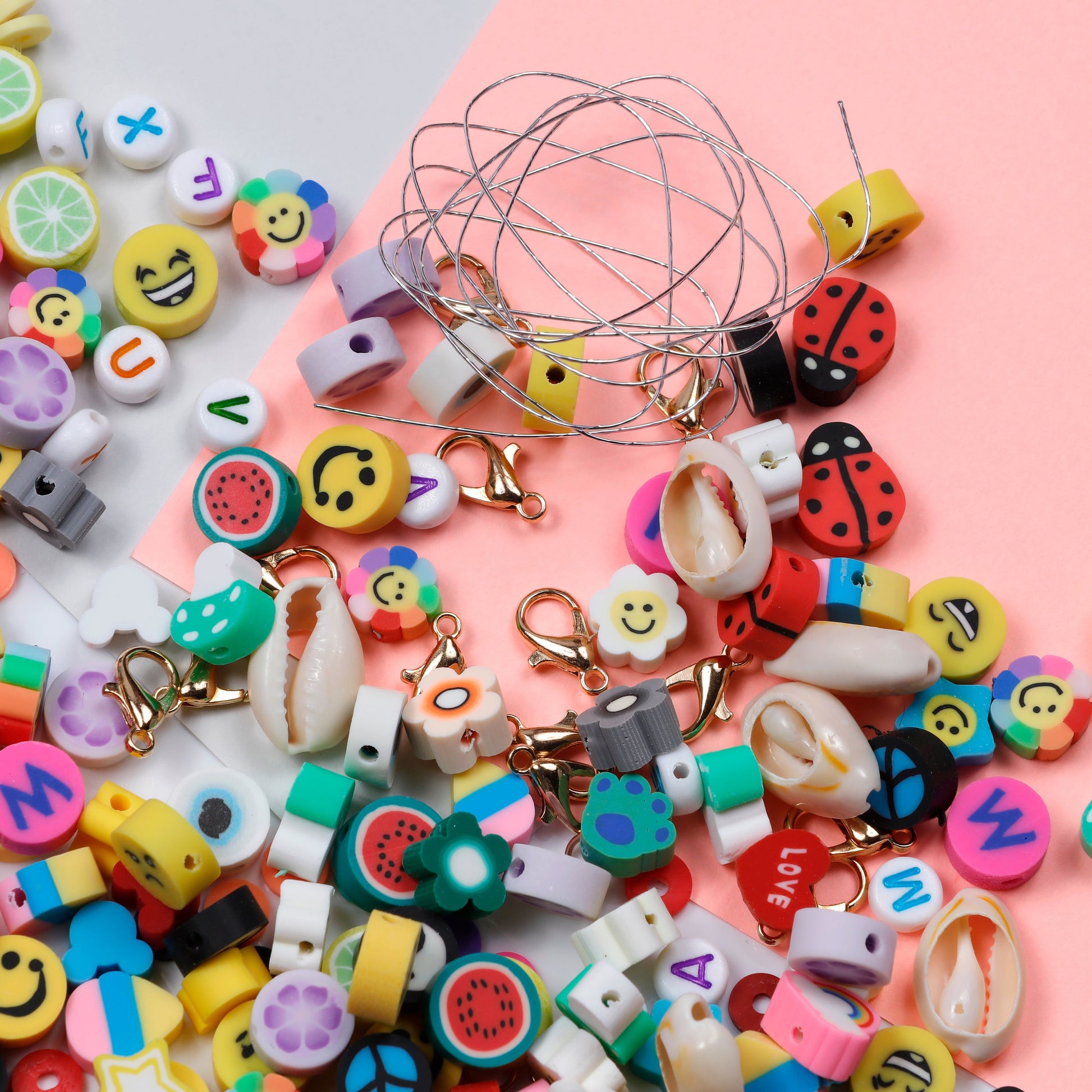 Image of Assorted Emoji Beads and Stringing Materials