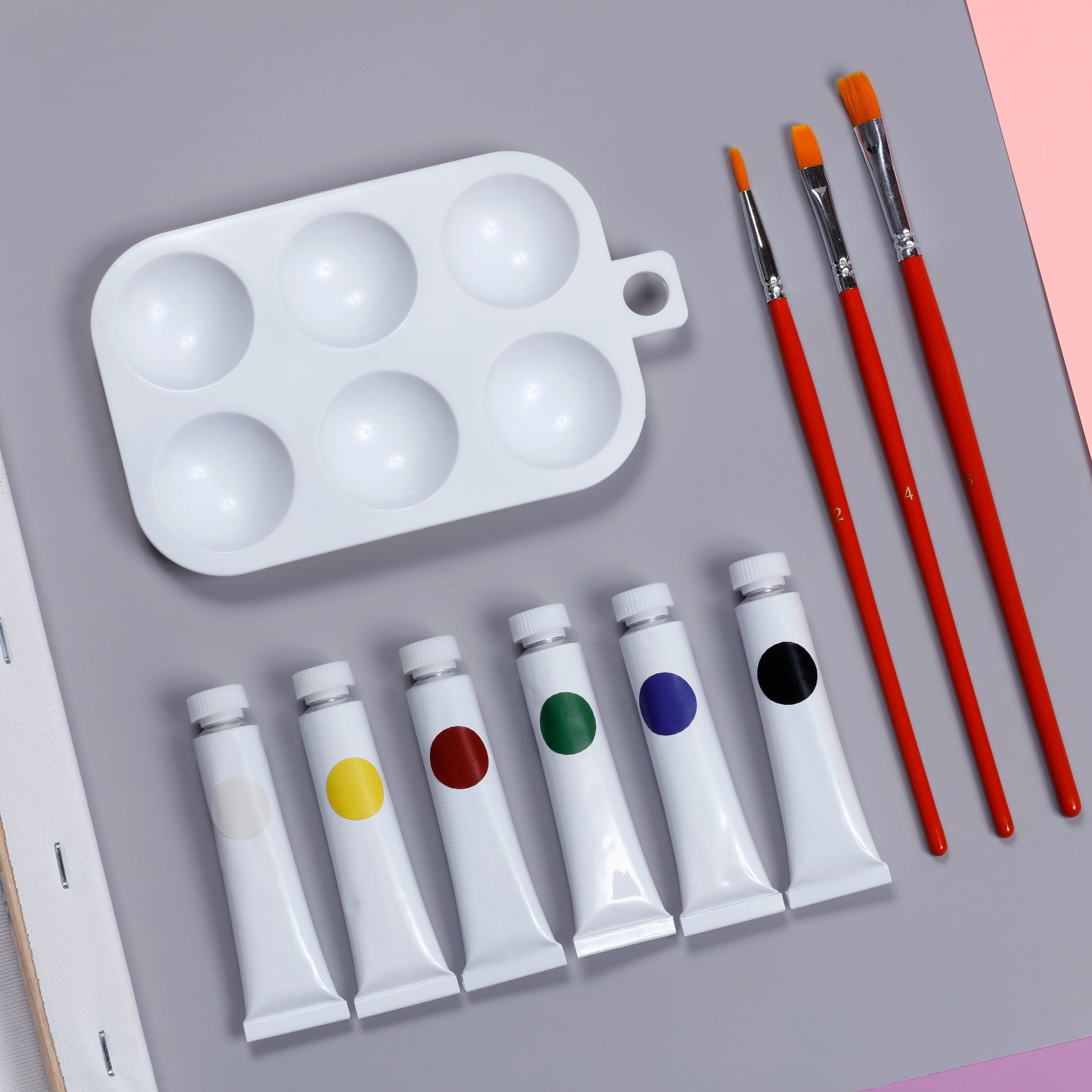 Image of Bulk Canvas & Paint Set Palette and Brushes Display