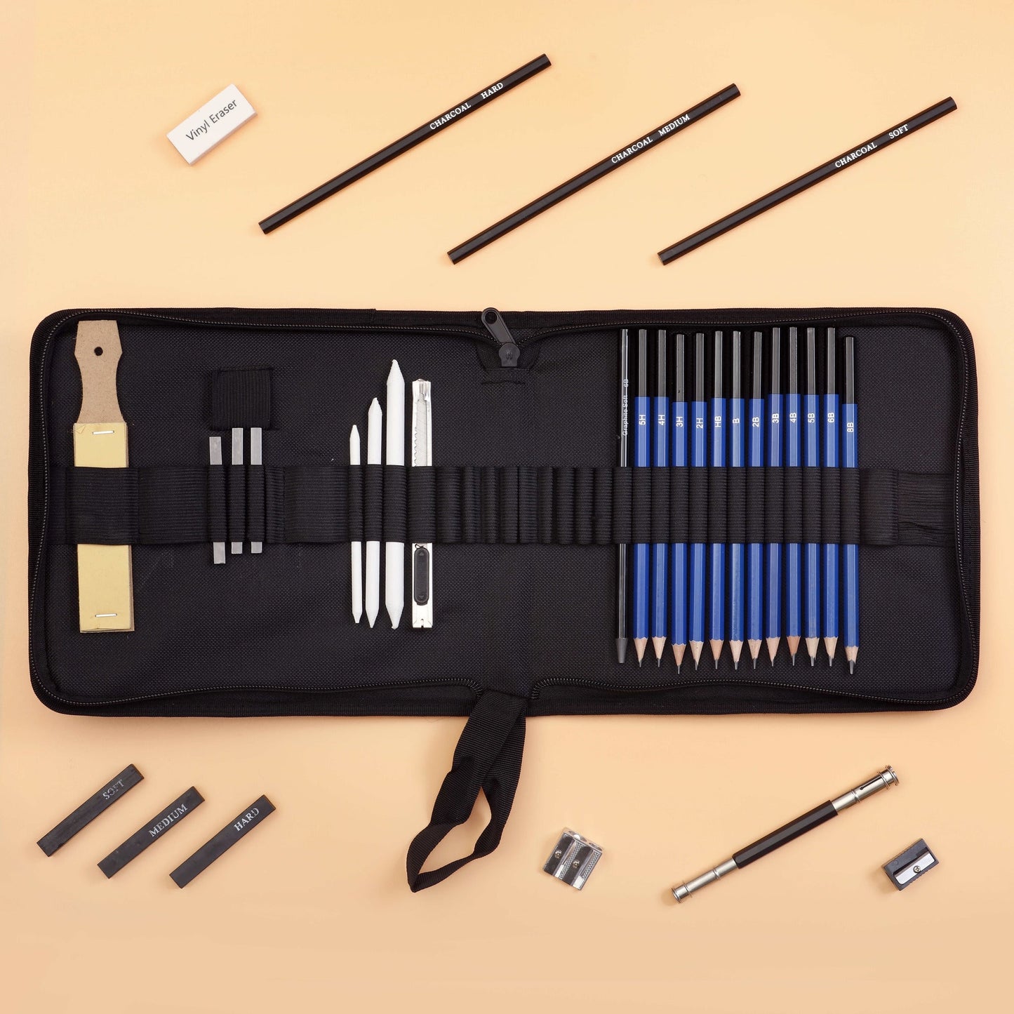 Image of Bulk Charcoal Pencil Set Complete Kit Display | Caption-Bulk Charcoal Pencil Set Complete Kit Display