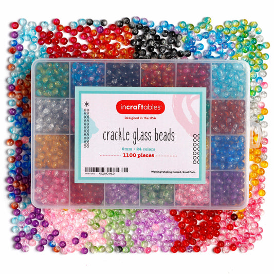 Image of Bulk Crackle Glass Beads Set and Accessories Overview  