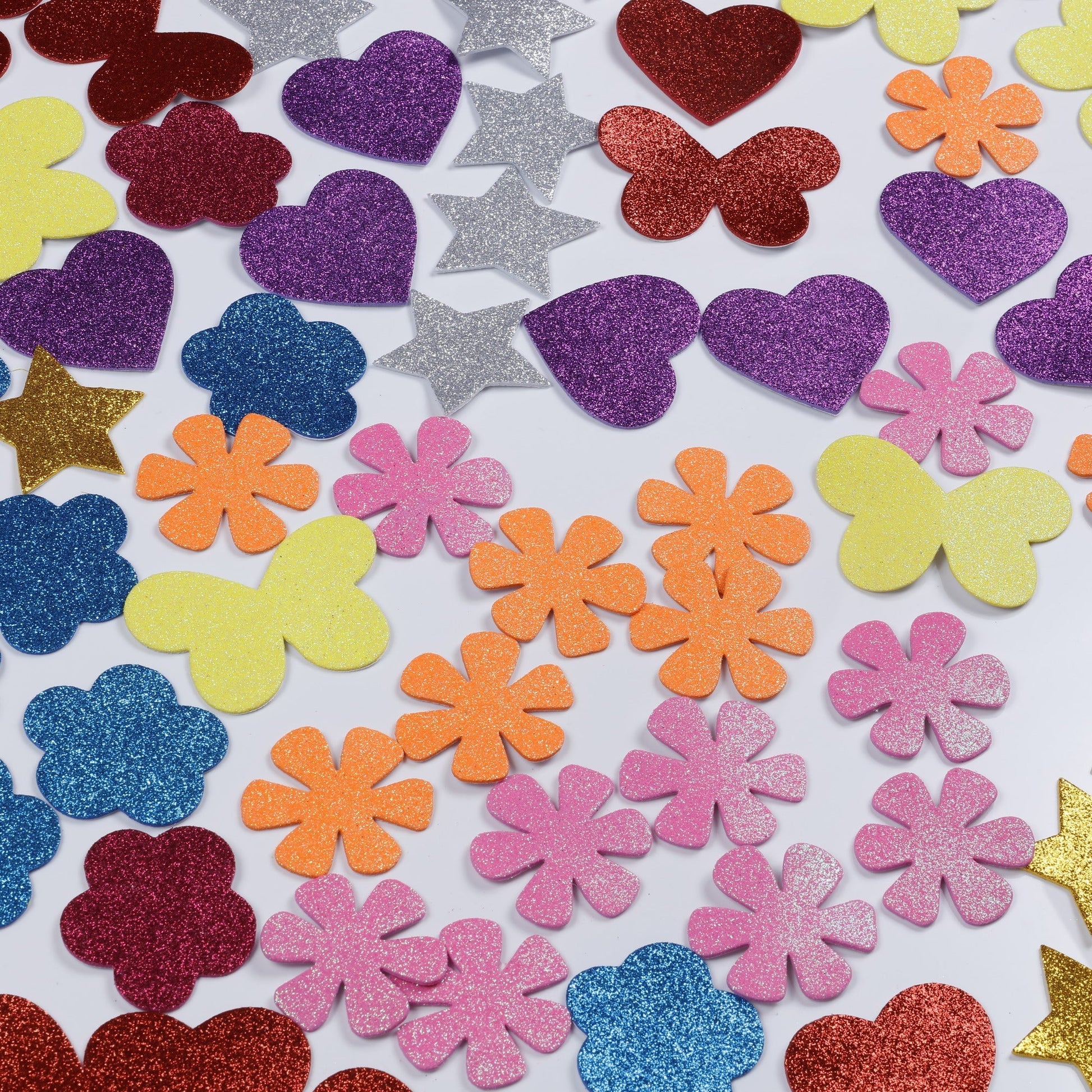 Image of Bulk Glitter Foam Stickers Close-up Display | Caption-Bulk Glitter Foam Stickers Close-up Display