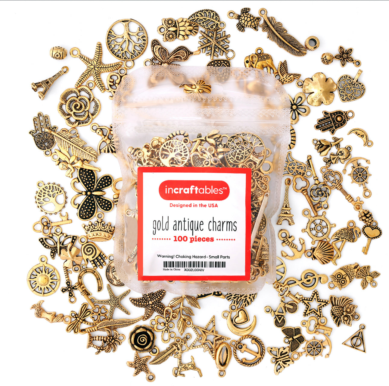 Image of Bulk Gold Charms Set and Accessories Overview | Caption-Bulk Silver Word Charms Set & Accessories Overview