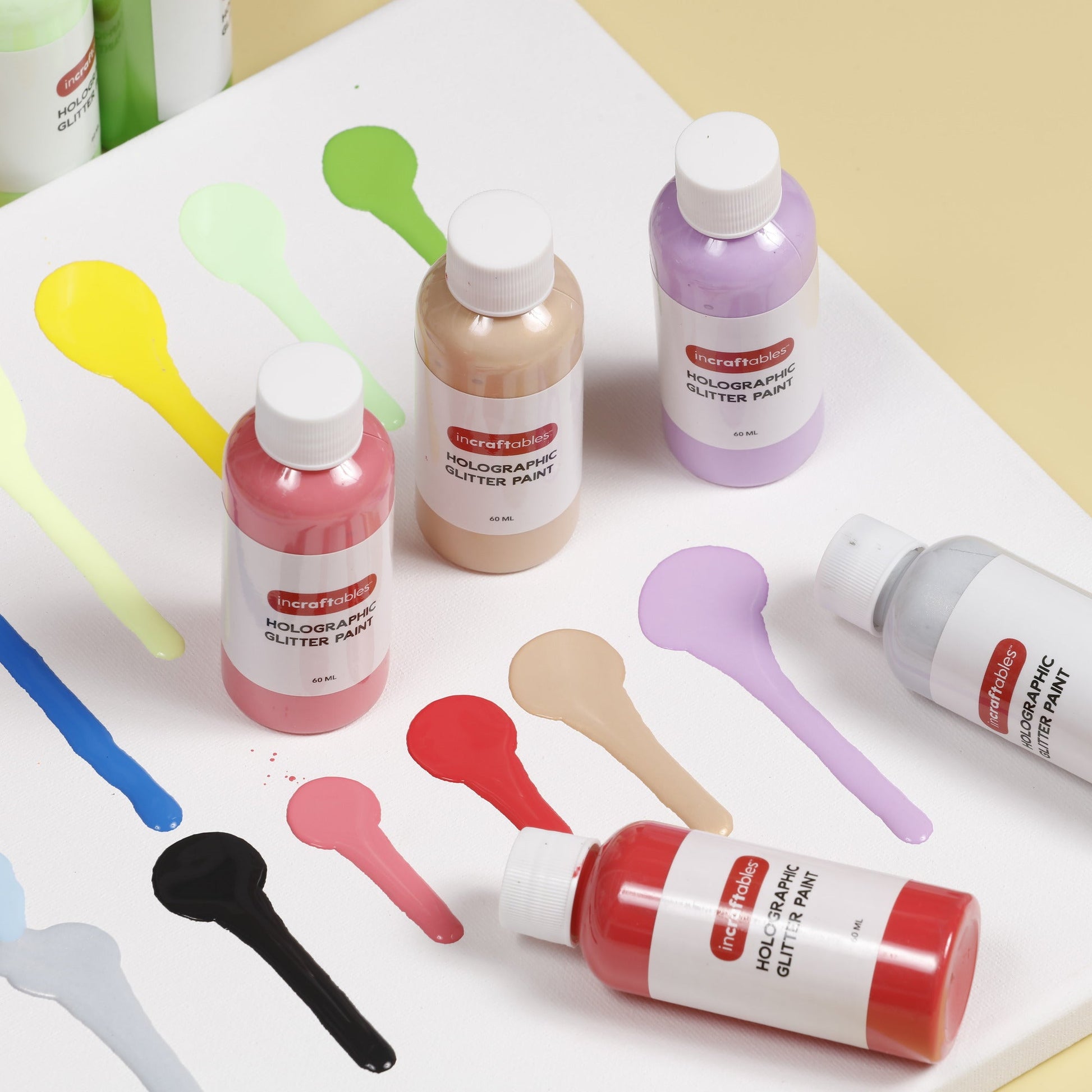 Image of Bulk Holographic Glitter Paint in Use Display | Caption-Bulk Holographic Glitter Paint in Use Display