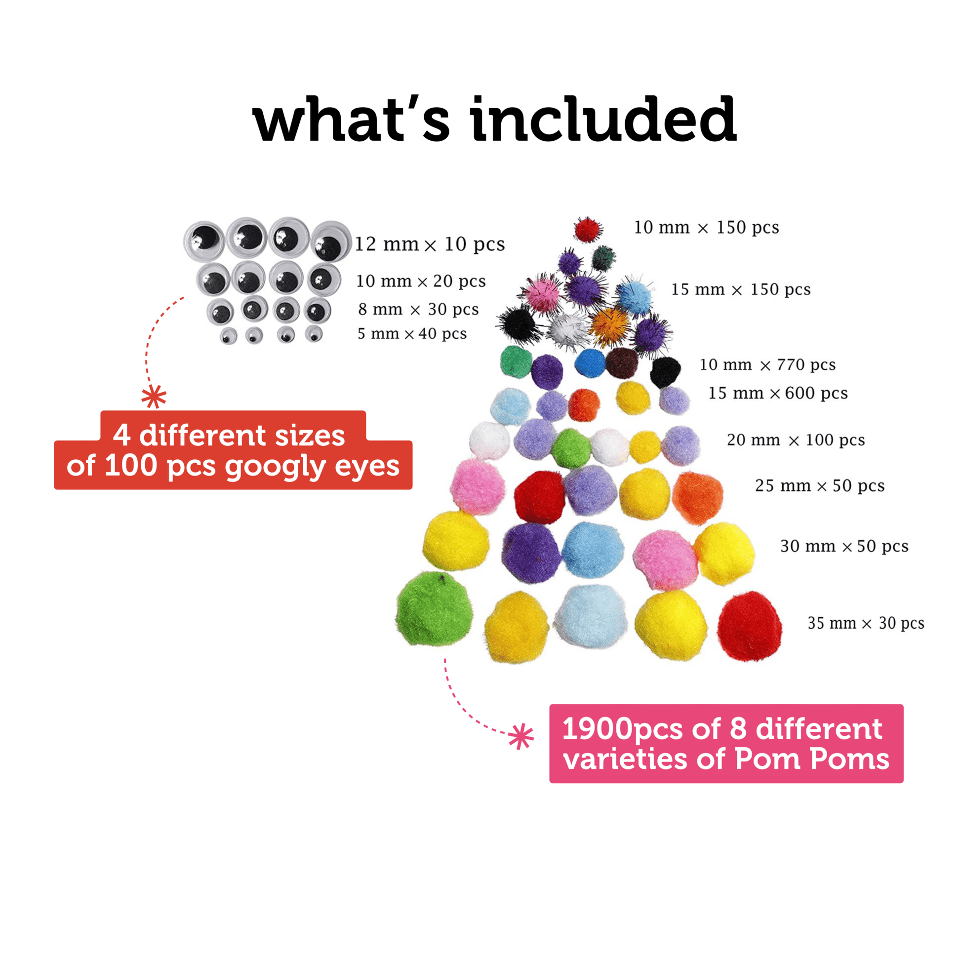 Image of Bulk Pom Poms 2000pcs What's Included