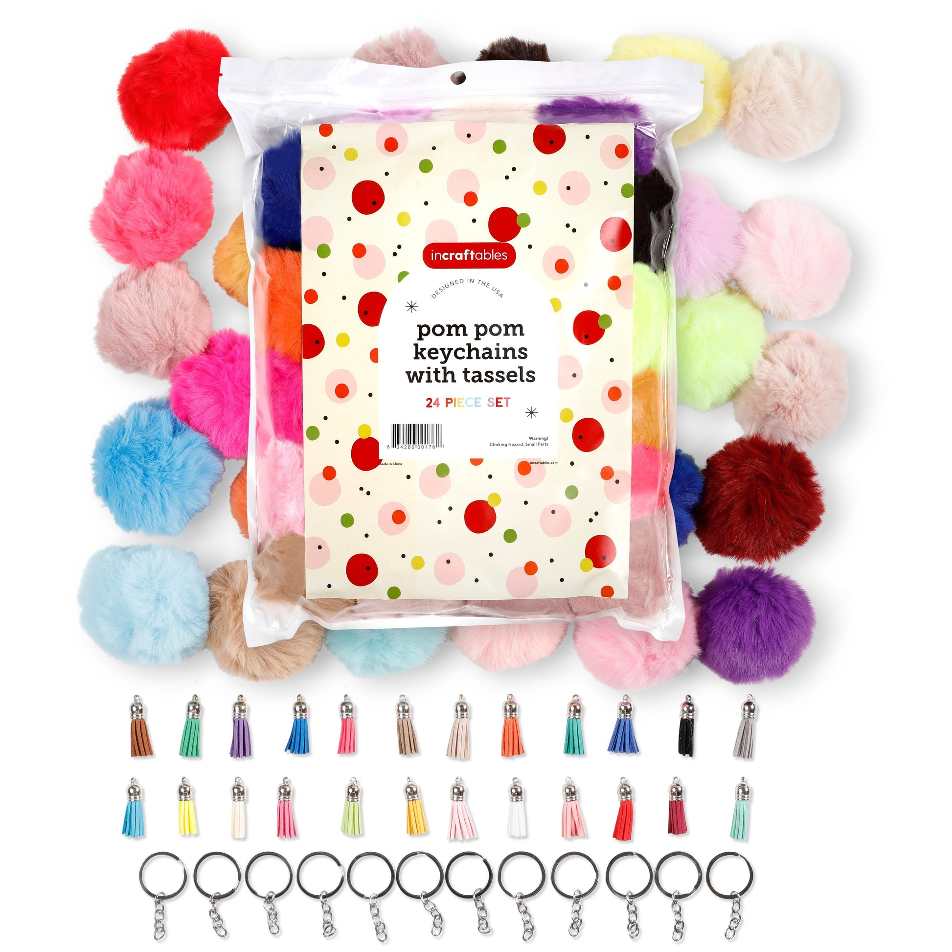 Image of Bulk Pom Poms Keychains Set Overview | Caption-Bulk Pom Poms Keychains Set Overview