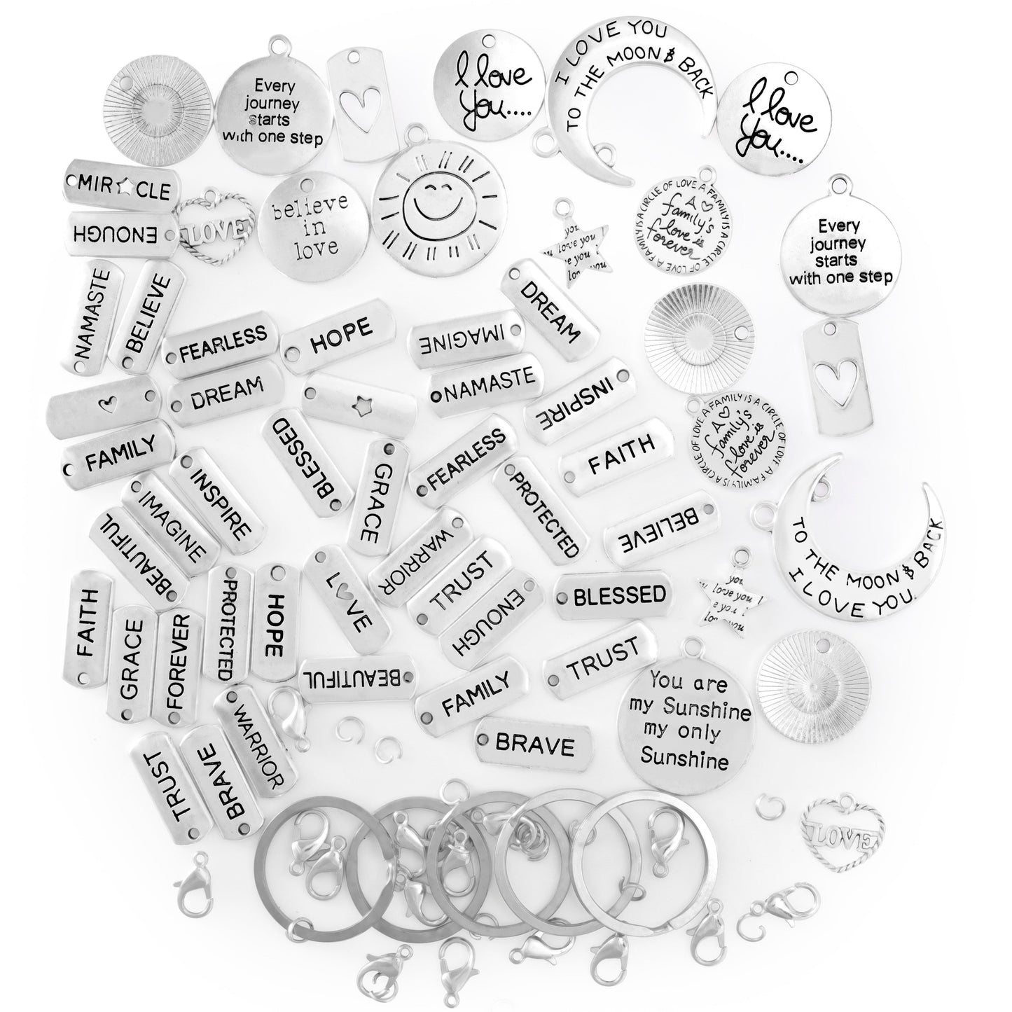 Image of Bulk Silver Word Charms Set close up picture | Caption-Bulk Silver Word Charms Set close up picture