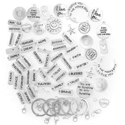 Image of Bulk Silver Word Charms Set close up picture 