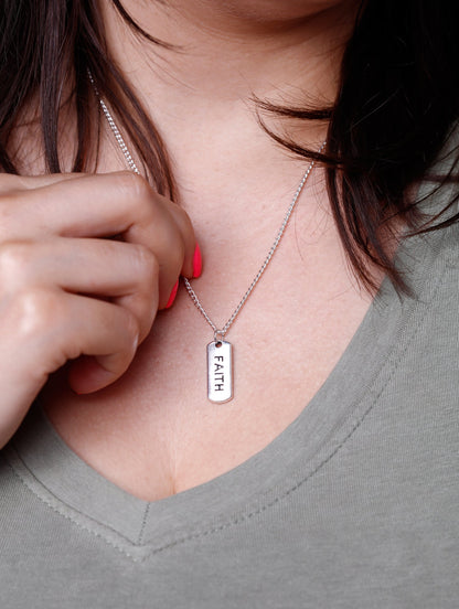 Image of Bulk Silver Word Charms Women wearing as necklace 