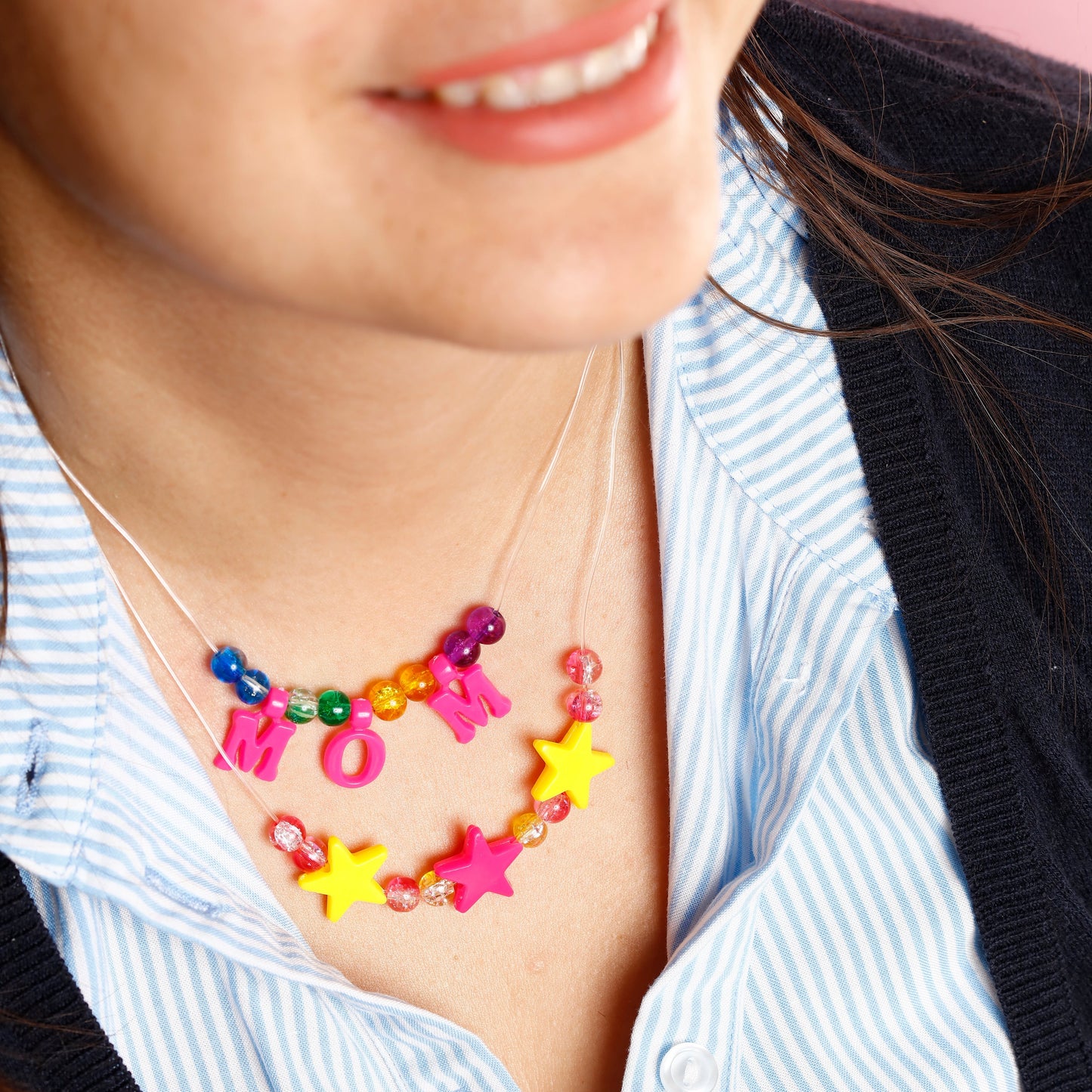 Image of Close-up of Necklace from the Bulk Crackle Glass Beads Set  | Caption-Close-up of Necklace from the Bulk Crackle Glass Beads Set