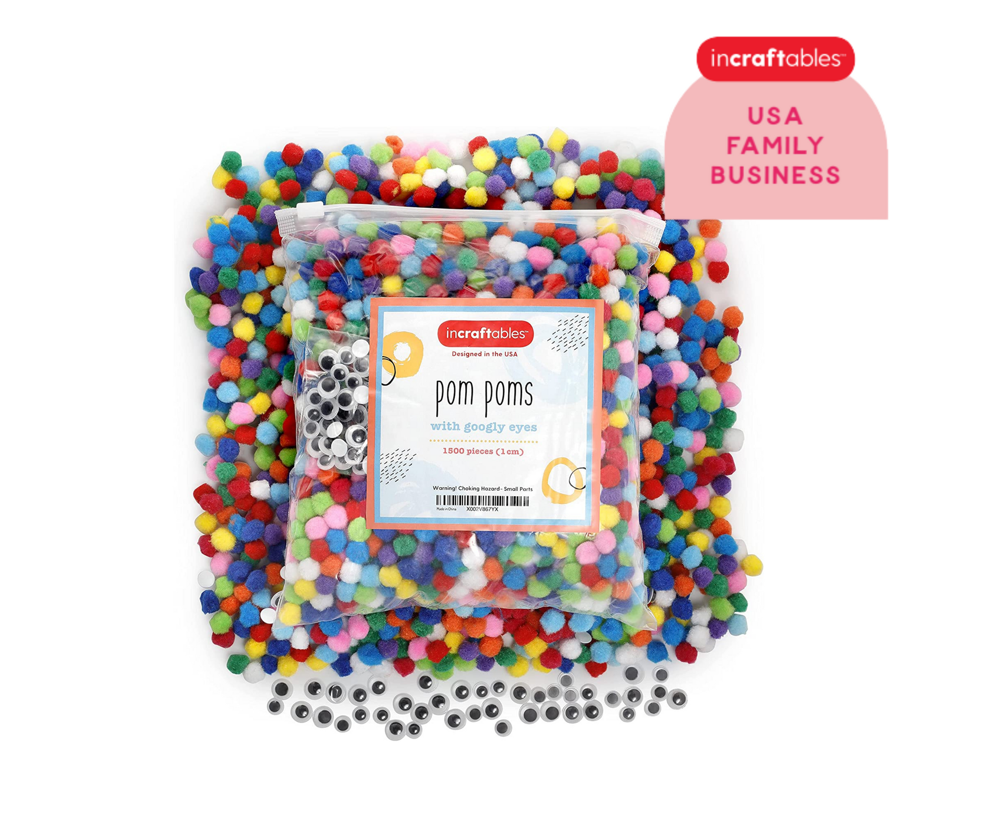 Image of Close-up of Packaging for Bulk Pom Poms 1500pcs