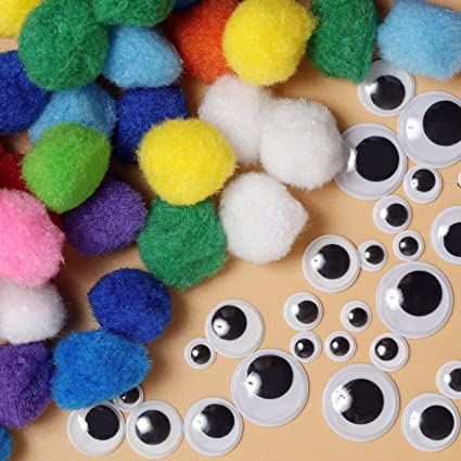 Image of Close-up of Pom Poms and Googly Eyes from the Bulk Pom Poms 300pcs Set