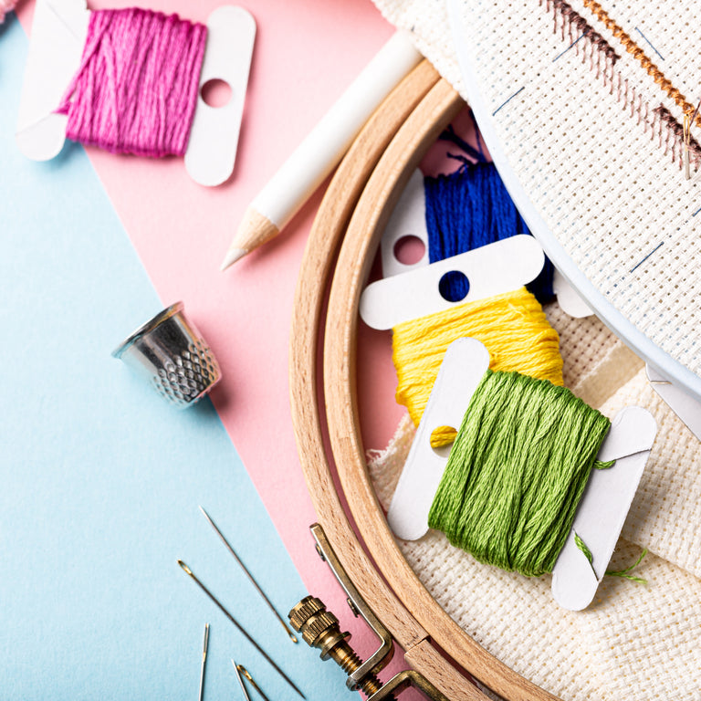 Image of Embroidery Threads and Tools Close-up