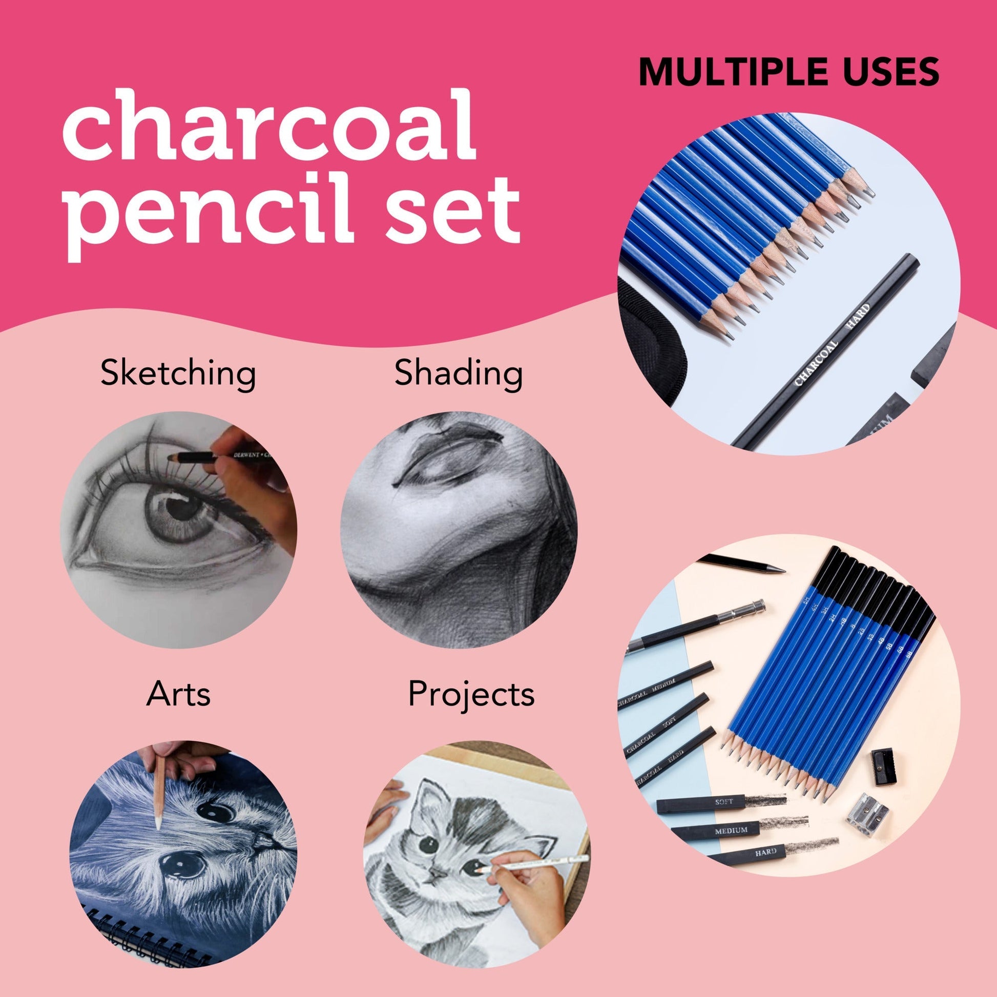 Image of Multiple Uses for Bulk Charcoal Pencil Set | Caption-Multiple Uses for Bulk Charcoal Pencil Set
