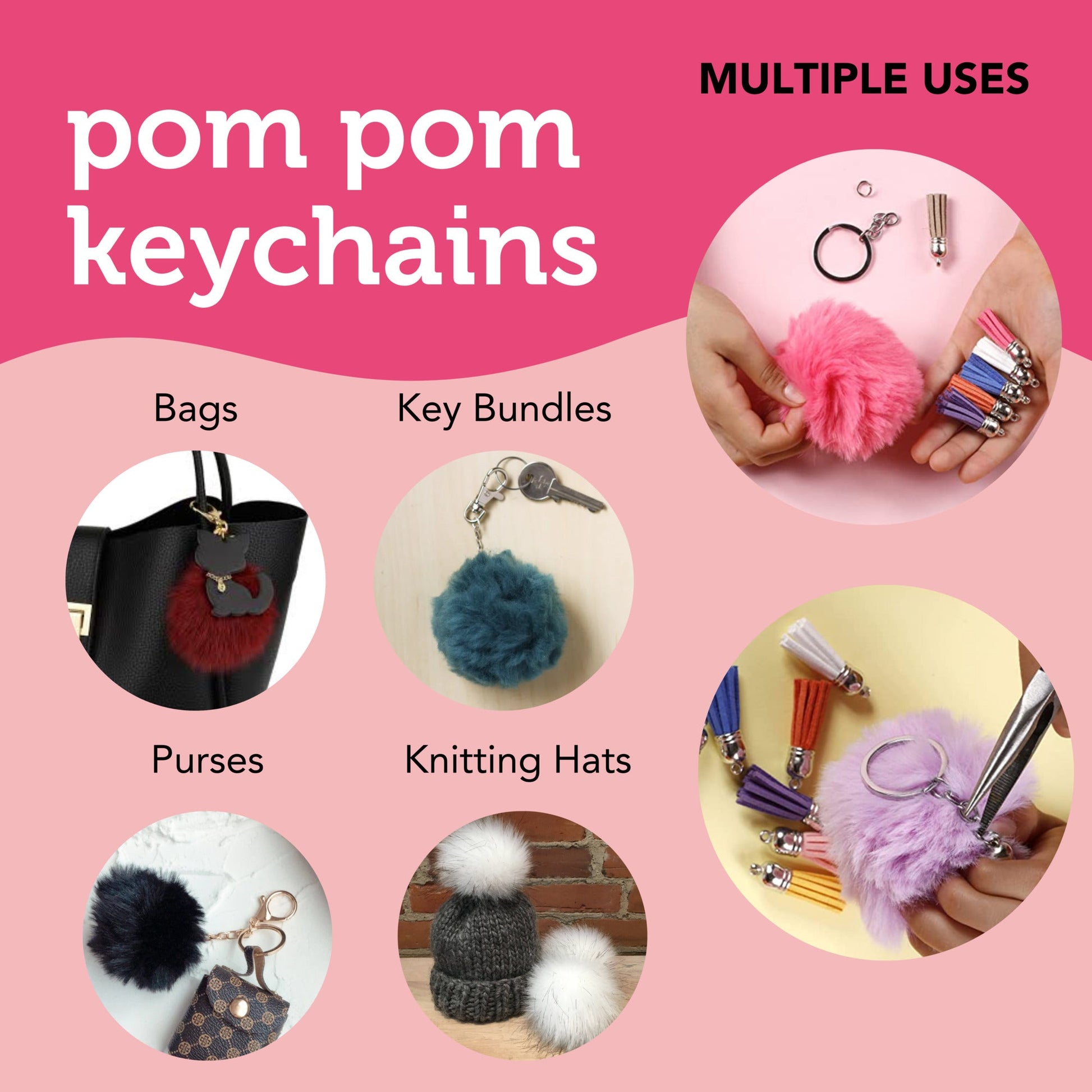 Image of Multiple Uses for Bulk Pom Poms Keychains