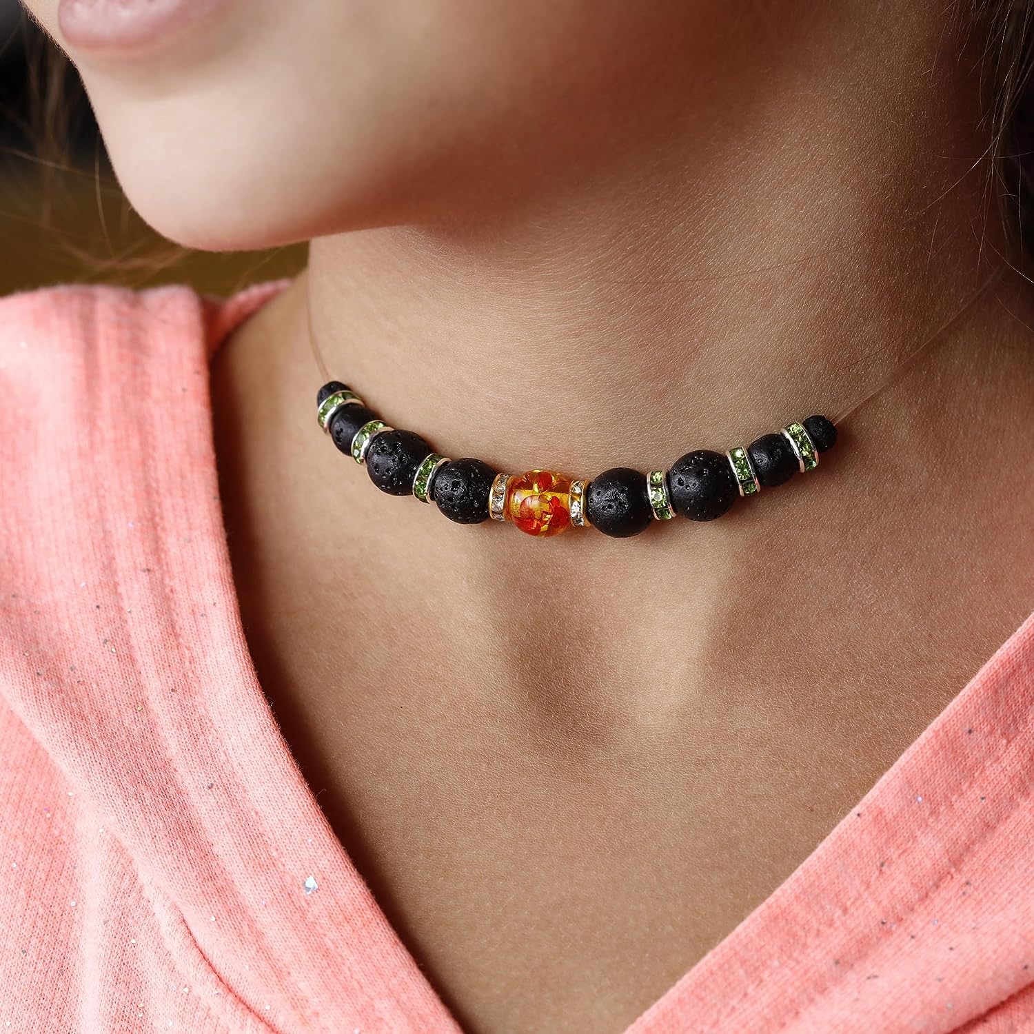 Image of Necklace Made with Bulk Lava Beads | Caption-Necklace Made with Bulk Lava Beads