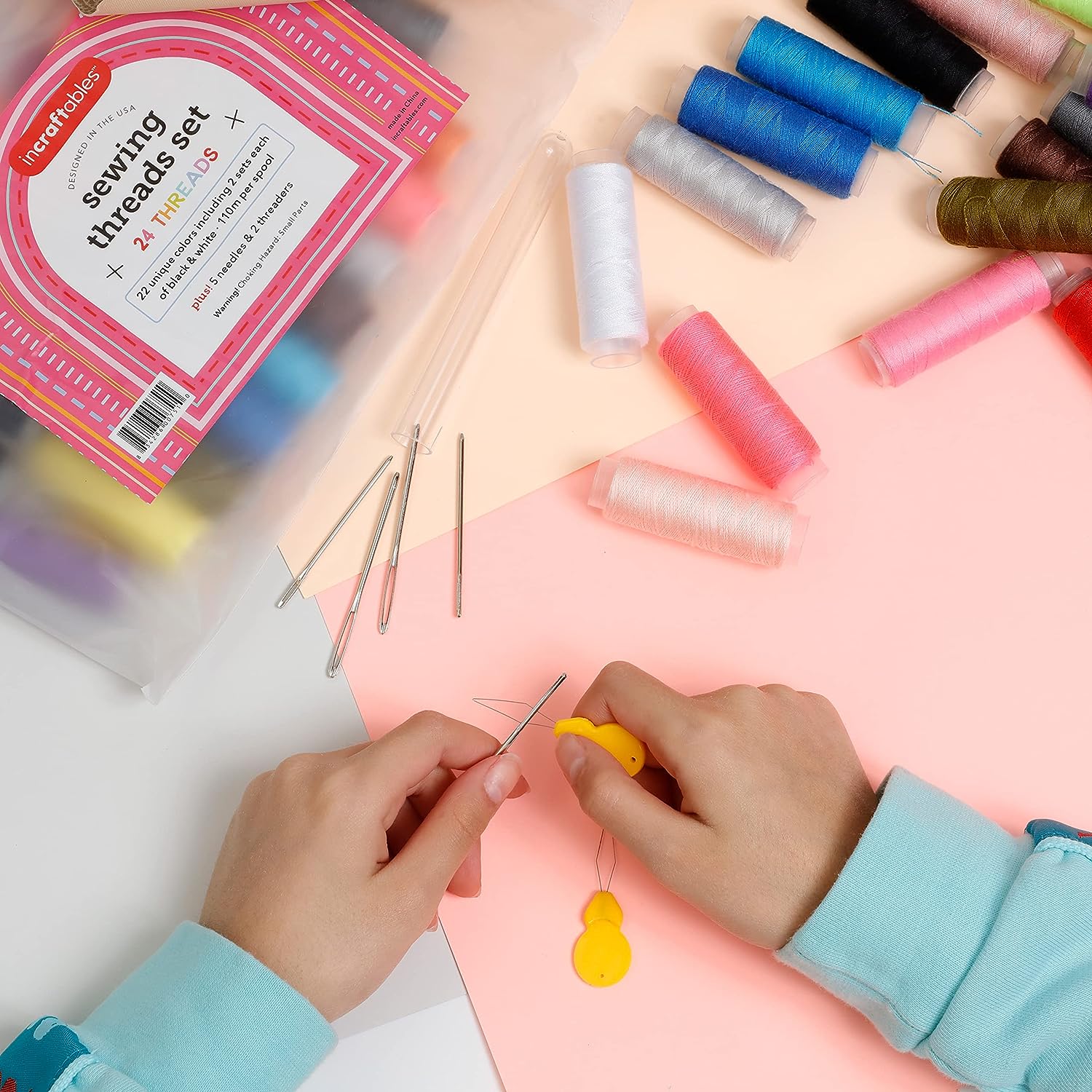 Image of Sewing Threads in Use Close-up