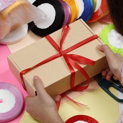 Image of Using Ribbon for Gift Wrapping Close-up 