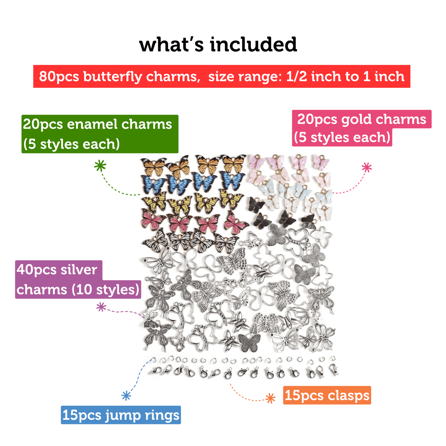 Image of What's Included in the Bulk Butterfly Charms Set | Caption-What's Included in the Bulk Butterfly Charms Set