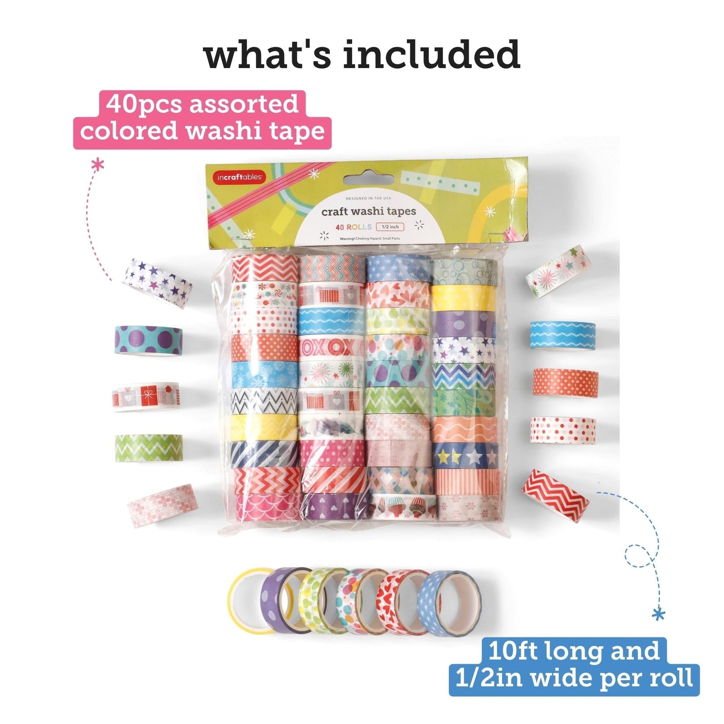 Image of What's Included in the Bulk Craft Washi Tape Set | Caption-What's Included in the Bulk Craft Washi Tape Set