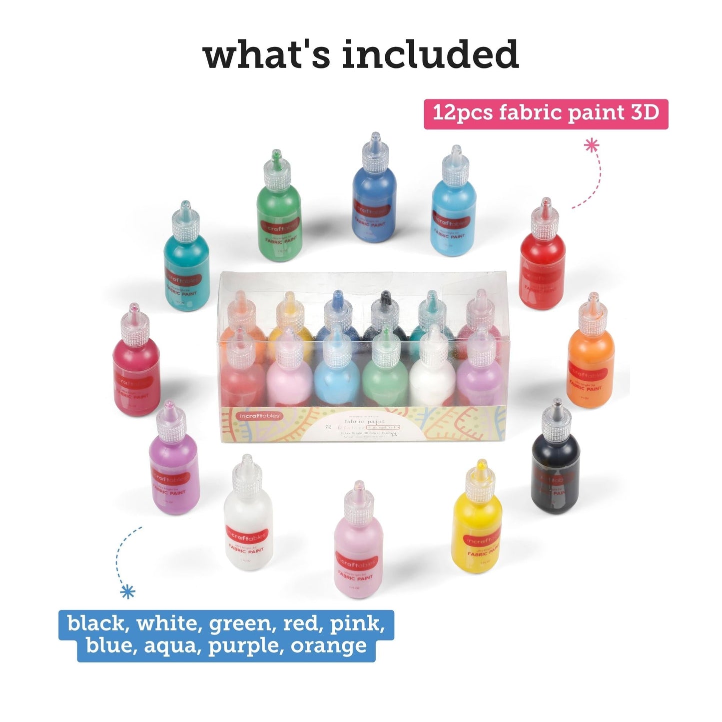 Image of What's Included in the Bulk Fabric Paint Set | Caption-What's Included in the Bulk Fabric Paint Set