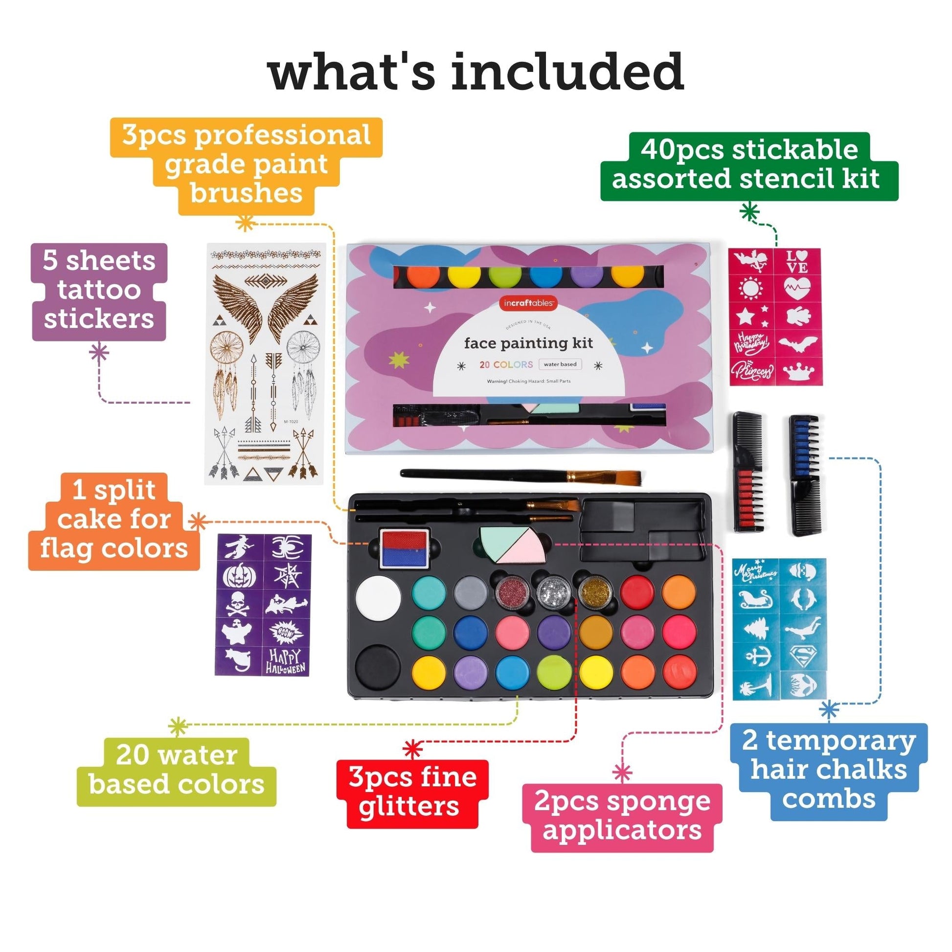 Image of What's Included in the Bulk Face Paint Kit | Caption-What's Included in the Bulk Face Paint Kit