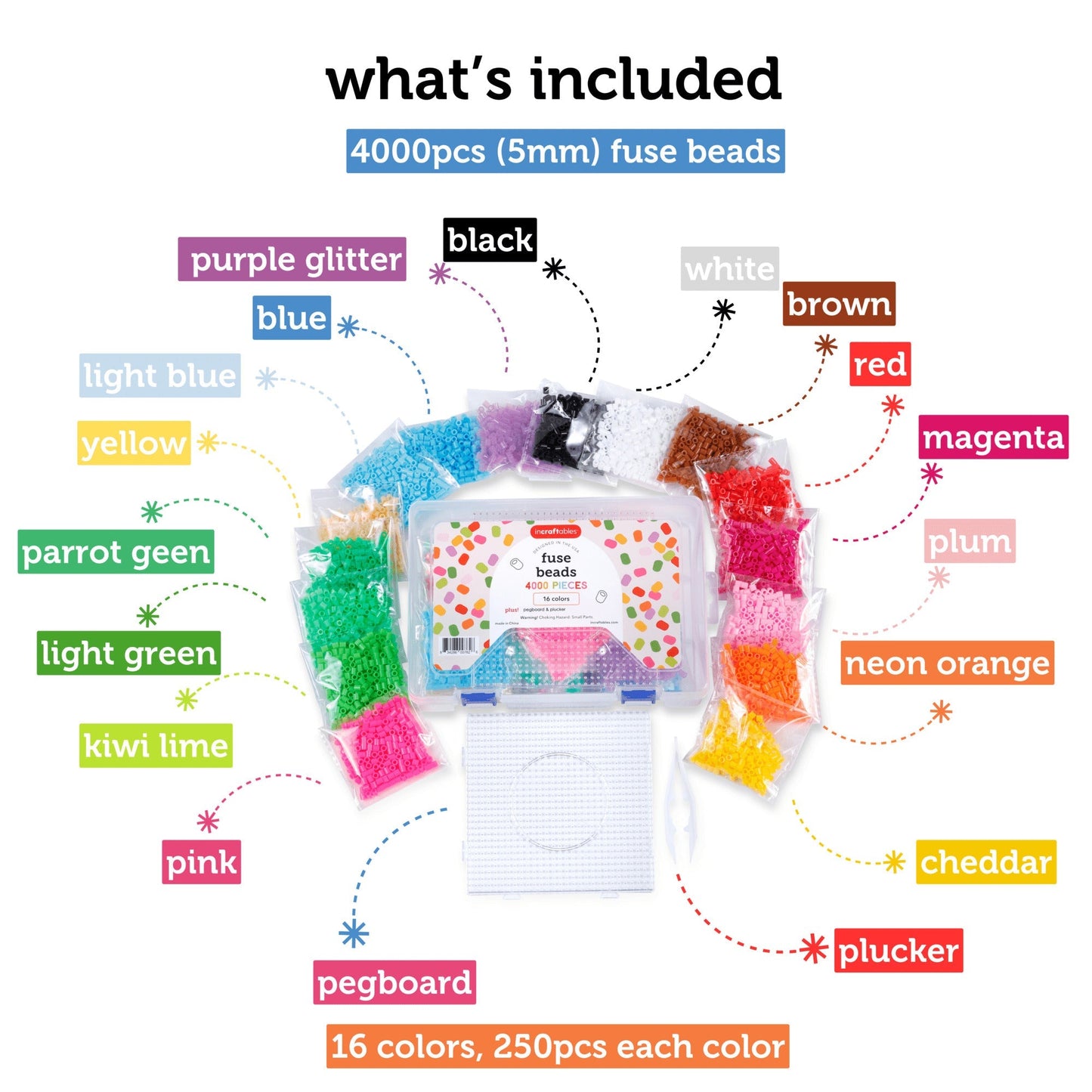 Image of What's Included in the Bulk Fuse Beads Set | Caption-What's Included in the Bulk Fuse Beads Set