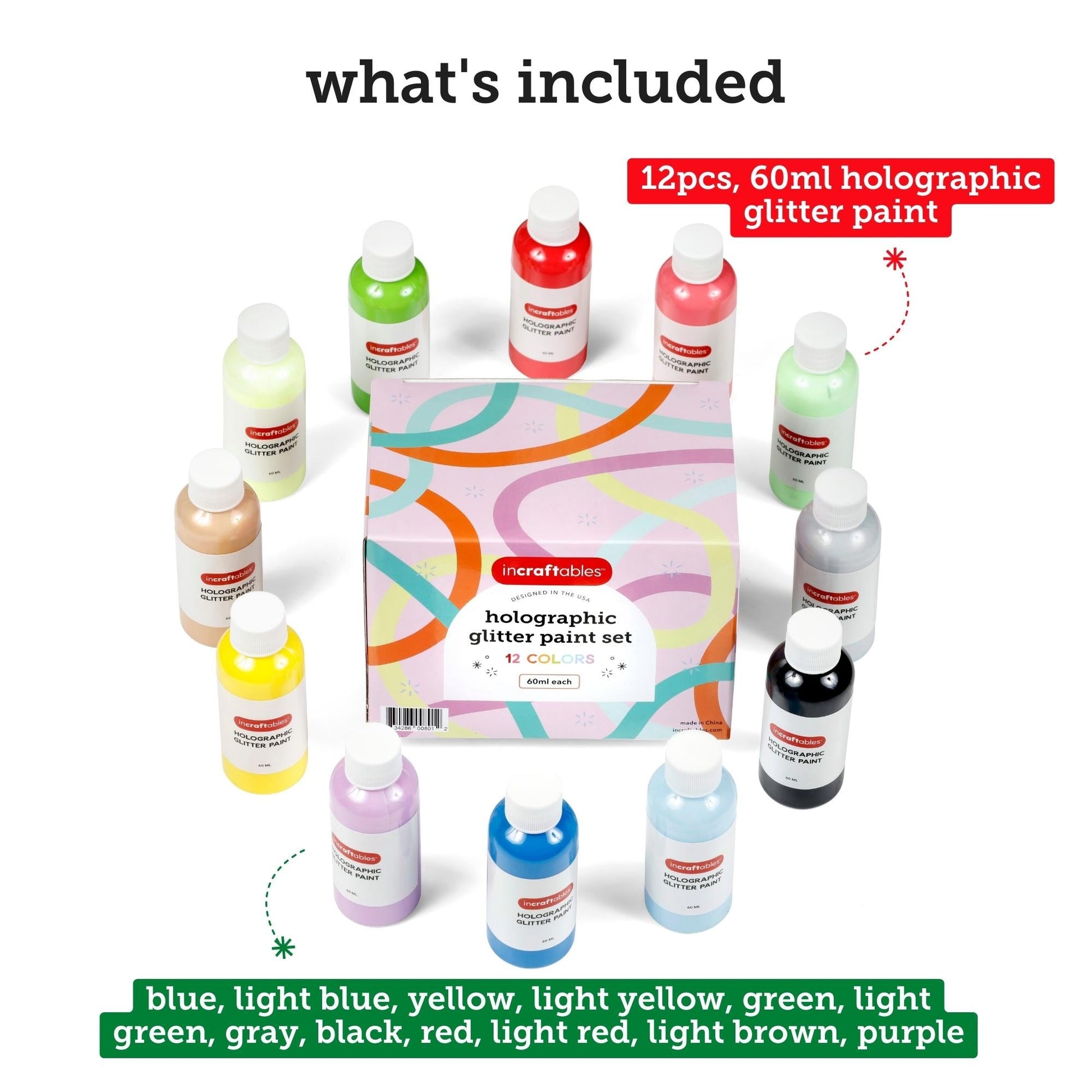 Image of What's Included in the Bulk Holographic Glitter Paint Set | Caption-What's Included in the Bulk Holographic Glitter Paint Set
