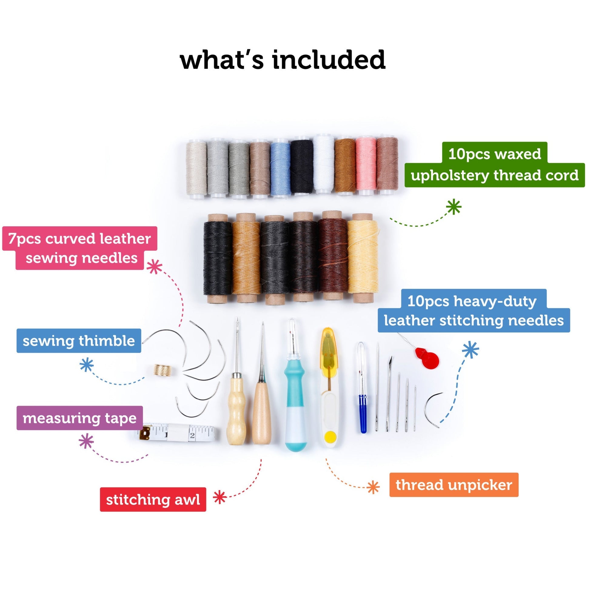 Image of What's Included in the Bulk Leather Sewing Kit | Caption-What's Included in the Bulk Leather Sewing Kit