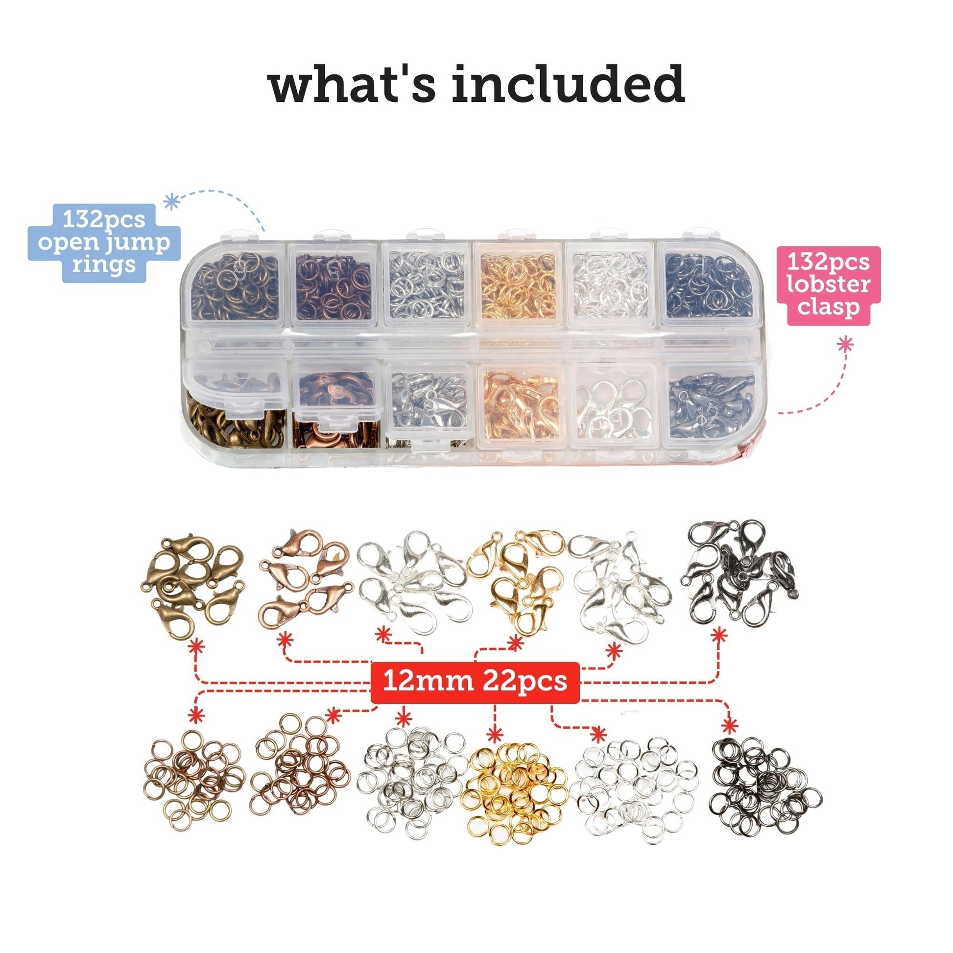 Image of What's Included in the Bulk Lobster Clasps Set | Caption-What's Included in the Bulk Lobster Clasps Set