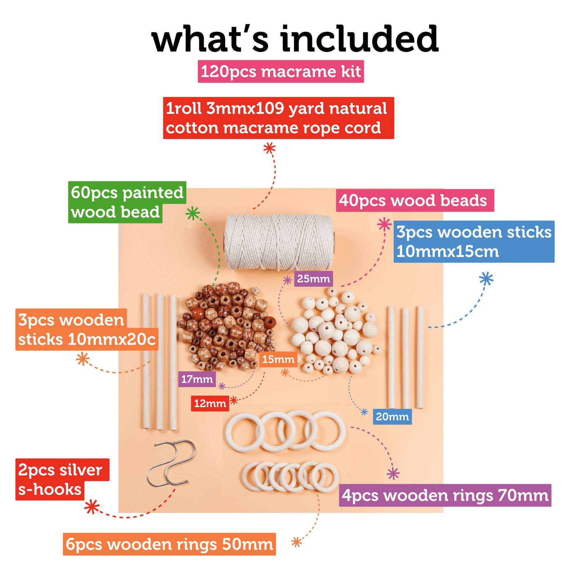 Image of What's Included in the Bulk Macrame Kit