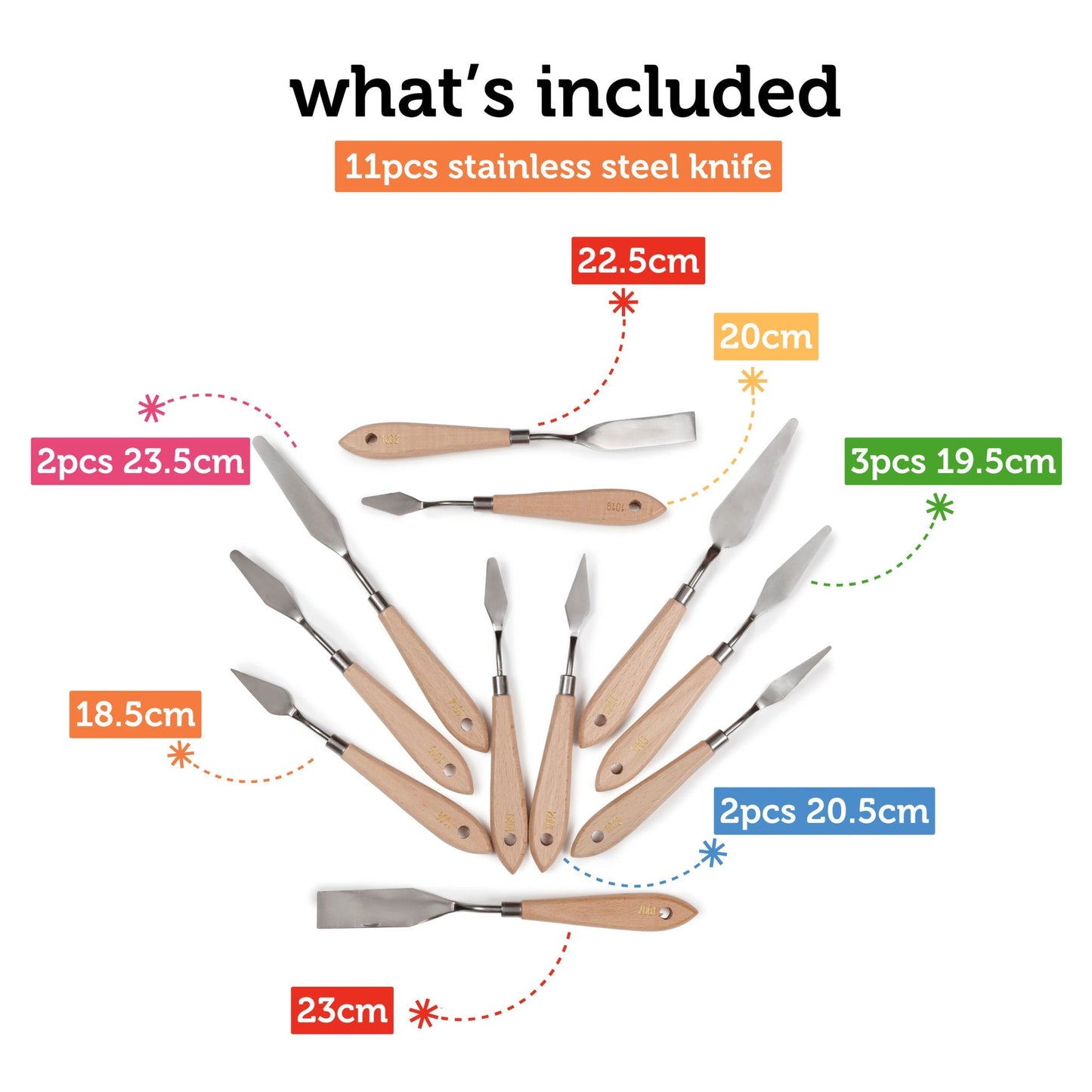 Image of What's Included in the Bulk Palette Knife Set | Caption-What's Included in the Bulk Palette Knife Set